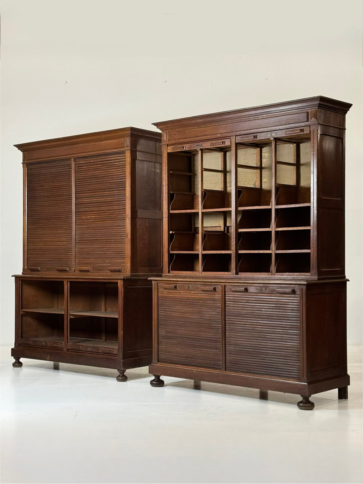 Pair of Belgian Oak Roll-Front Filing Cabinets, c. 1900 to 1920, photo 3