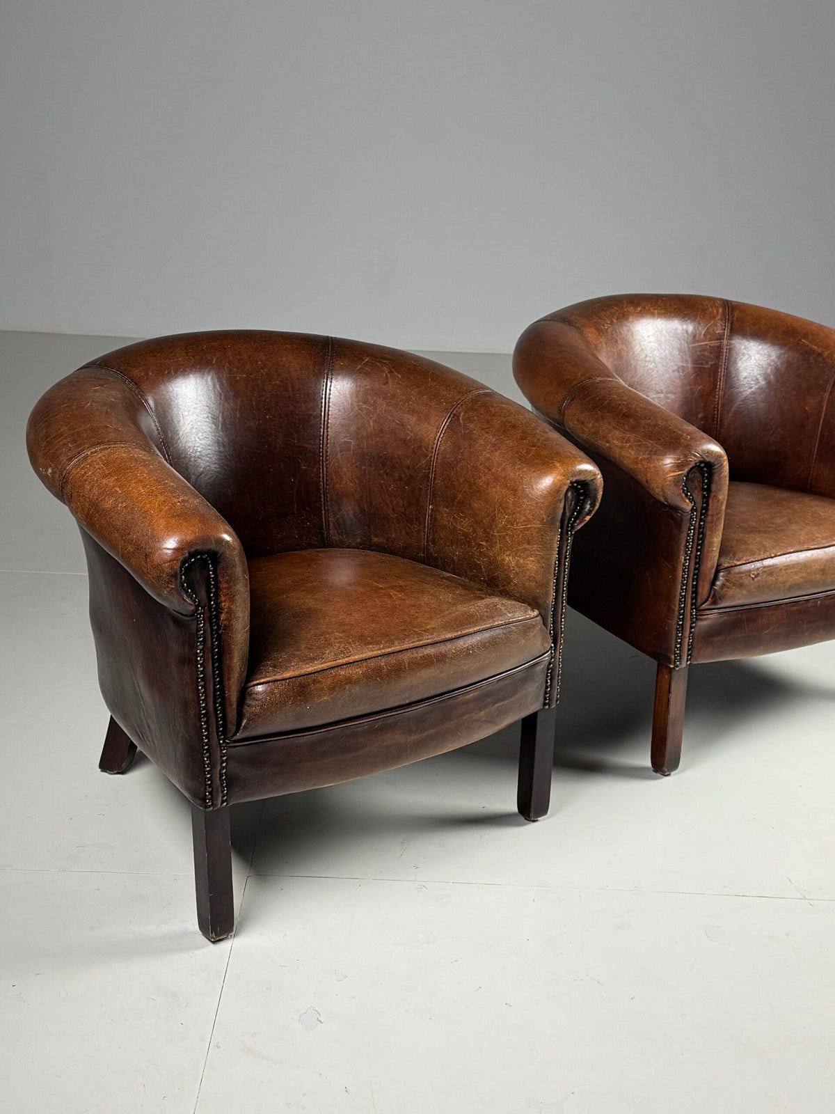 Pair of Sheepskin Club Chairs with Pouf, photo 15