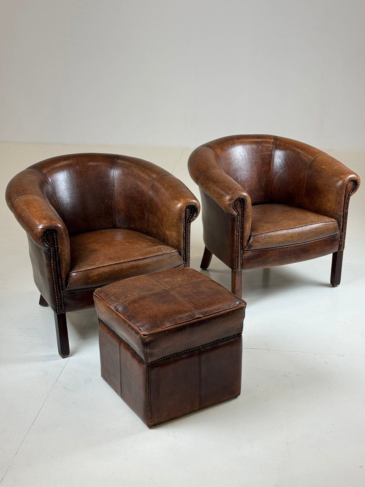 Pair of Sheepskin Club Chairs with Pouf, photo 11