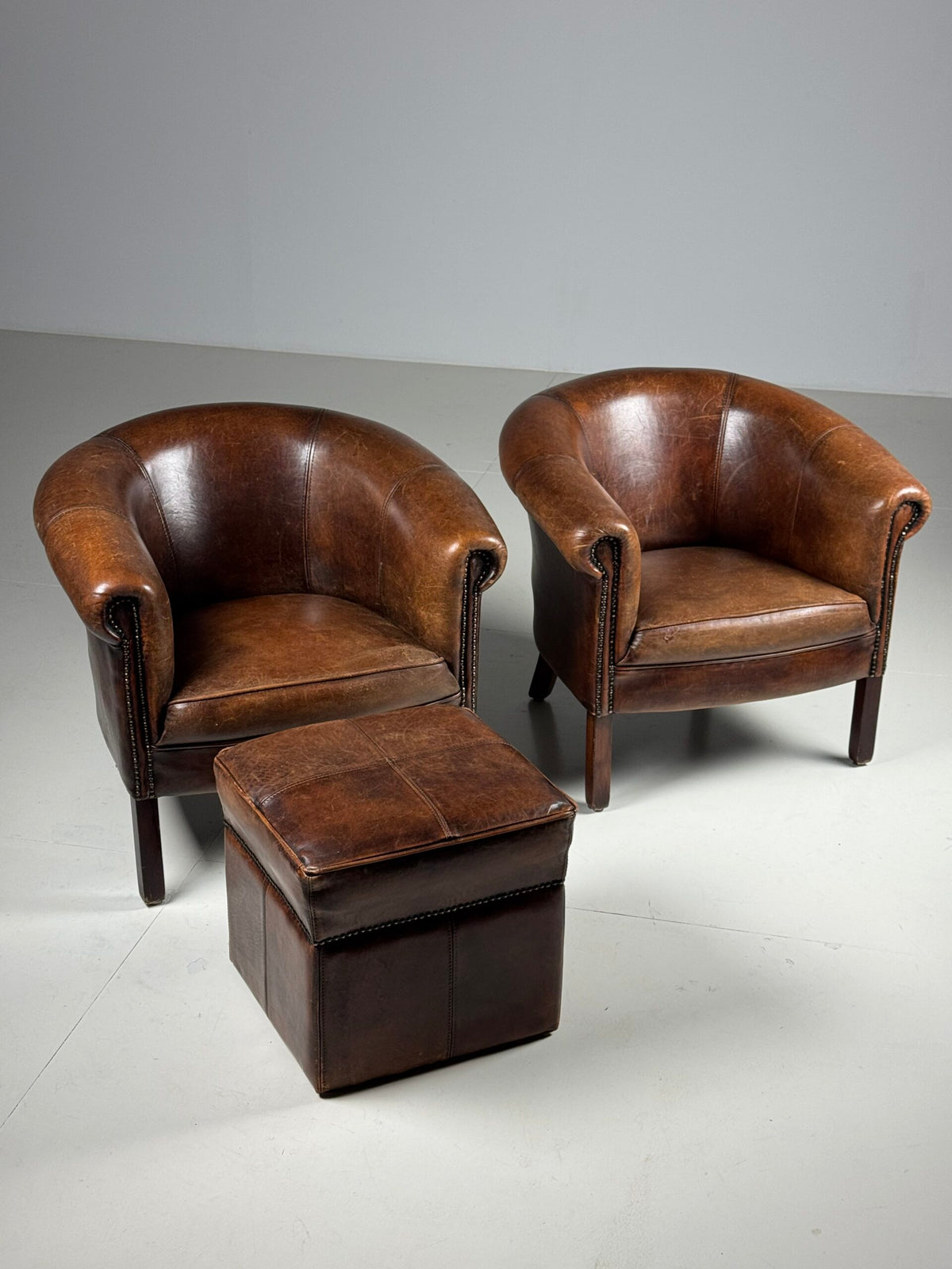 Pair of Sheepskin Club Chairs with Pouf, photo 9