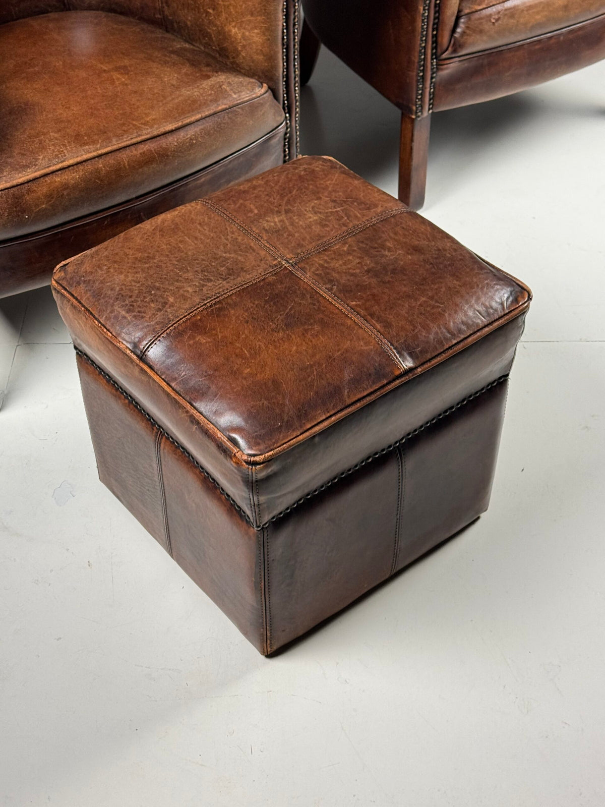 Pair of Sheepskin Club Chairs with Pouf, photo 8