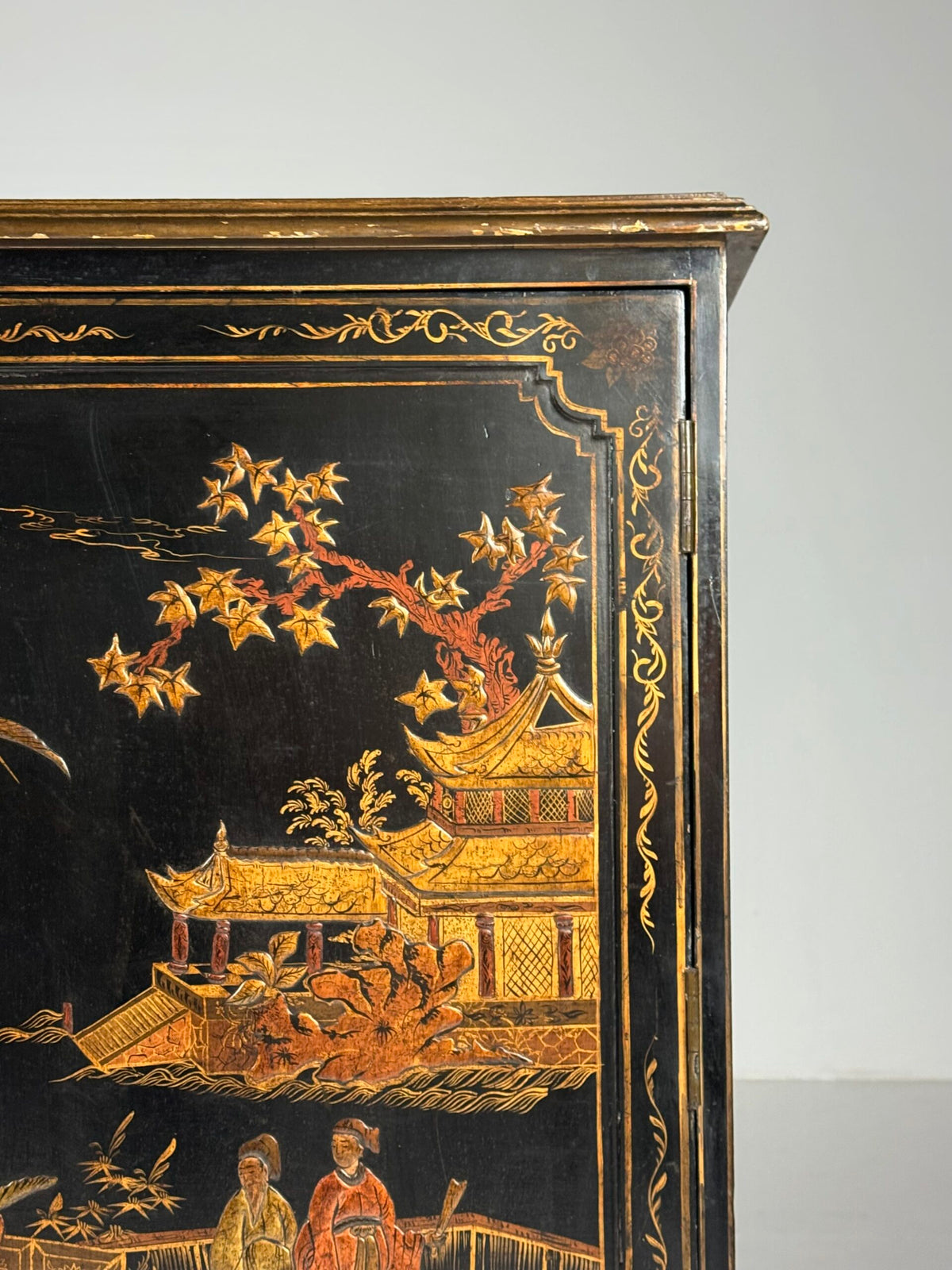 English Black Lacquer Chinoiserie Cabinet, Mid 20th Century, photo 15
