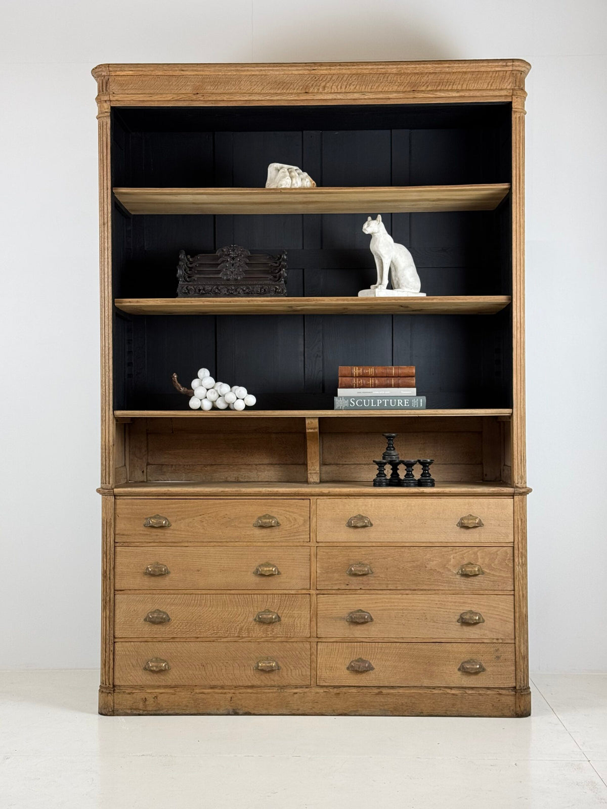 French Washed Oak Bookcase or Shop Cabinet, Early 20th Century, photo 10