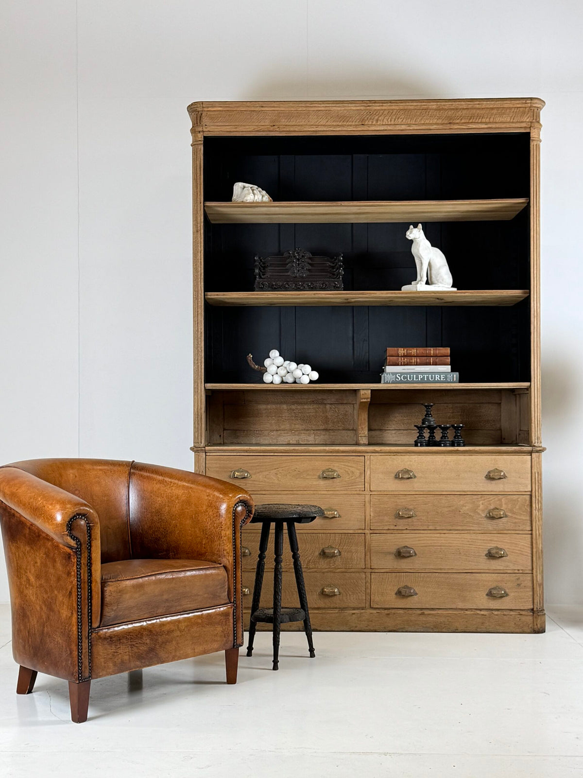 French Washed Oak Bookcase or Shop Cabinet, Early 20th Century, photo 2