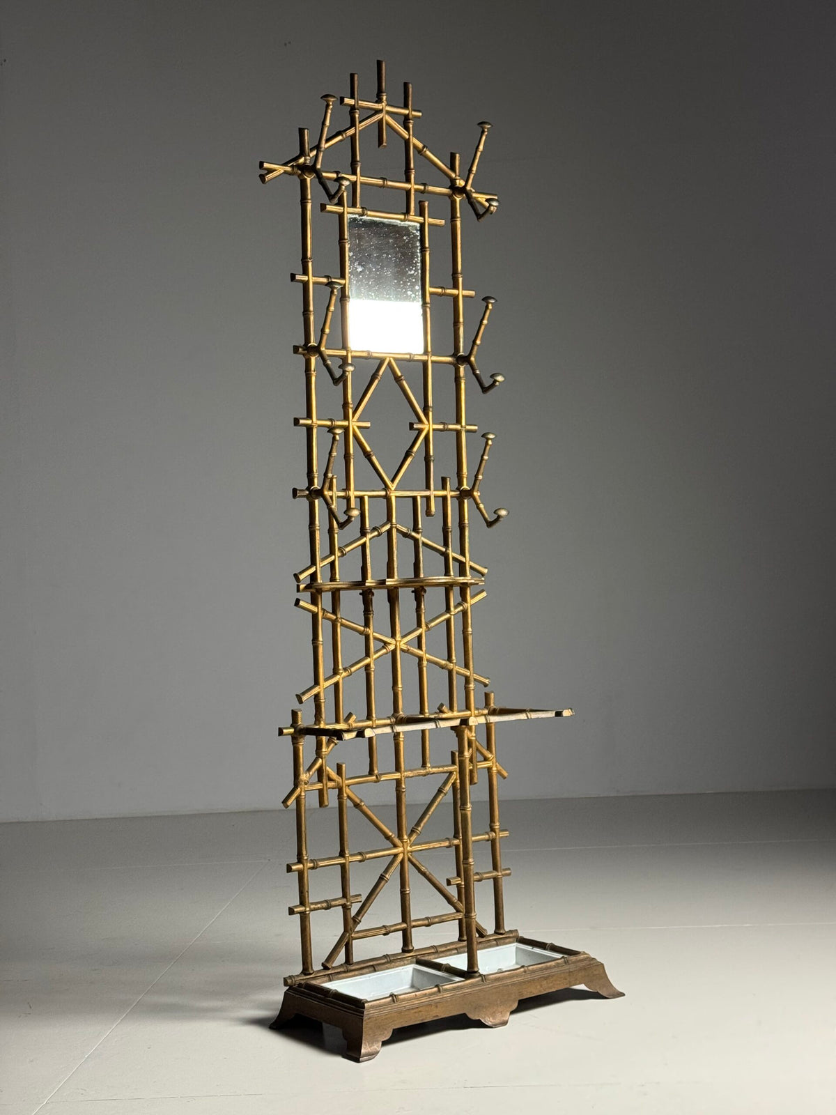 Gilded Faux Bamboo Coat Stand with Mirror, c. 1900, photo 14