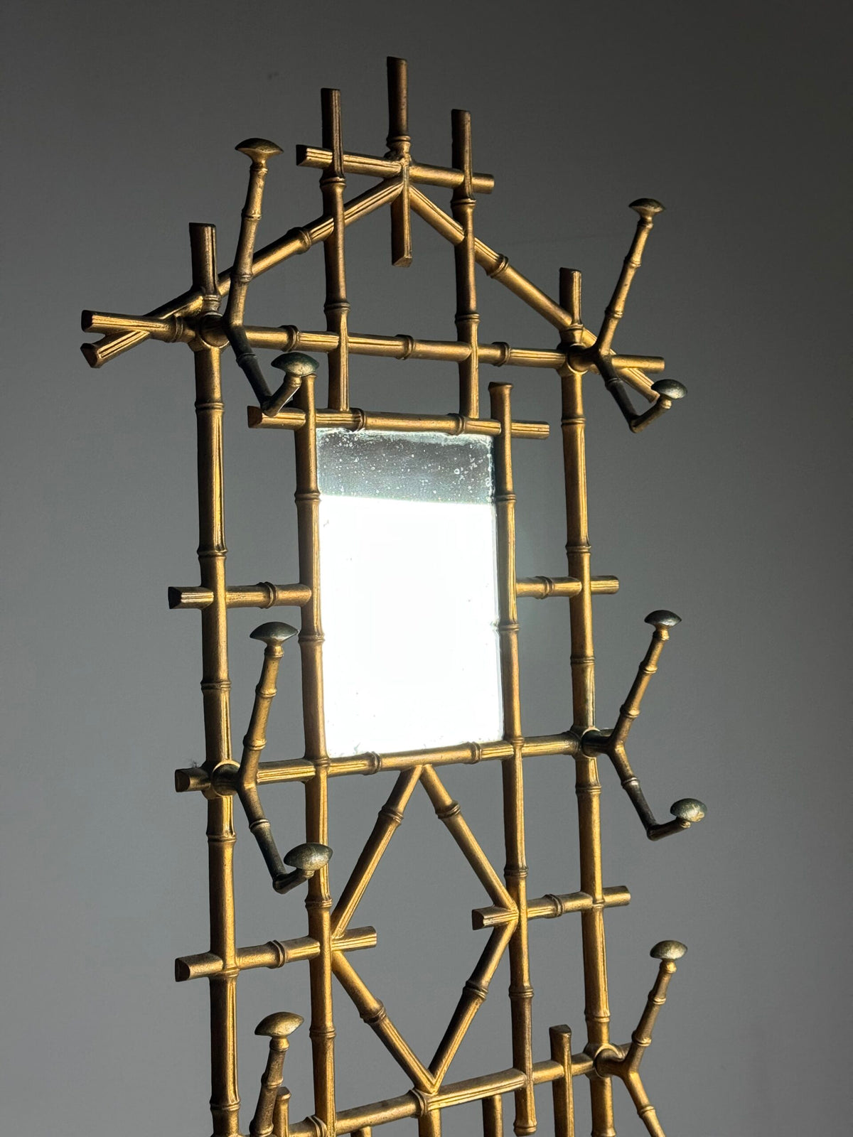 Gilded Faux Bamboo Coat Stand with Mirror, c. 1900, photo 13