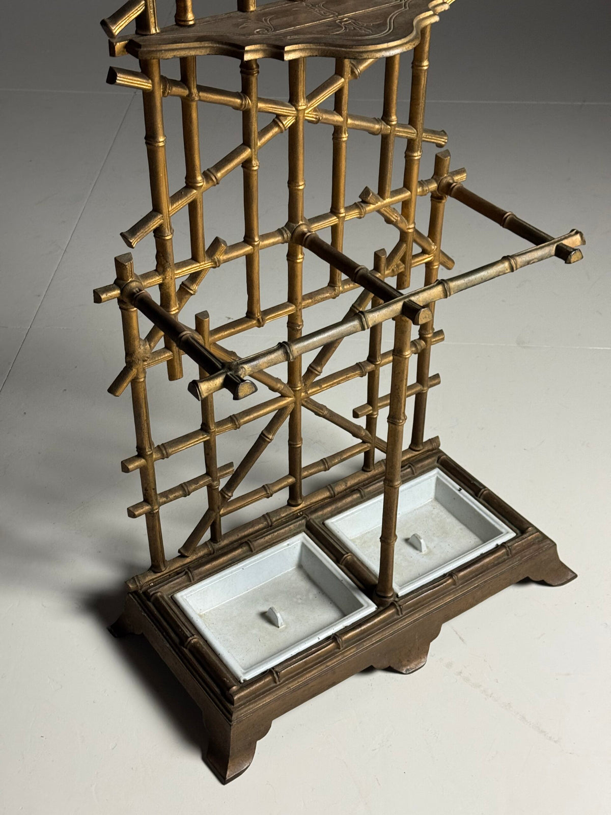 Gilded Faux Bamboo Coat Stand with Mirror, c. 1900, photo 12
