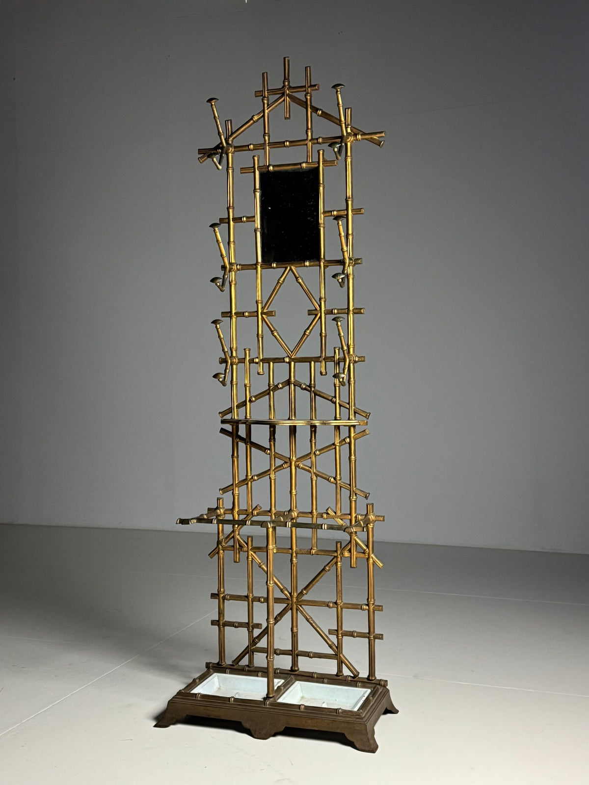 Gilded Faux Bamboo Coat Stand with Mirror, c. 1900, photo 7
