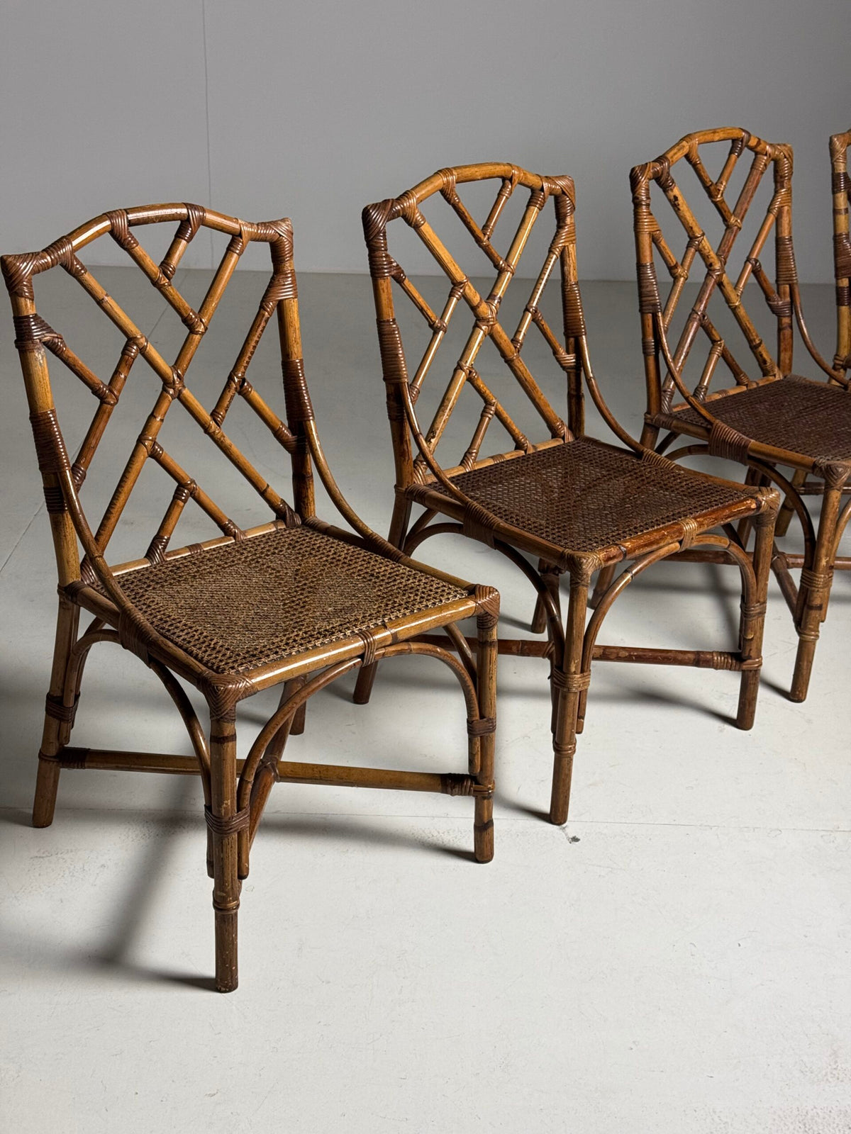 Set of Four French Bamboo Dining Chairs, 20th Century, photo 1