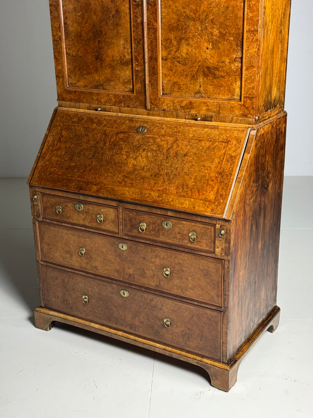 English Burr Walnut Bureau Bookcase, Early 19th Century, photo 3