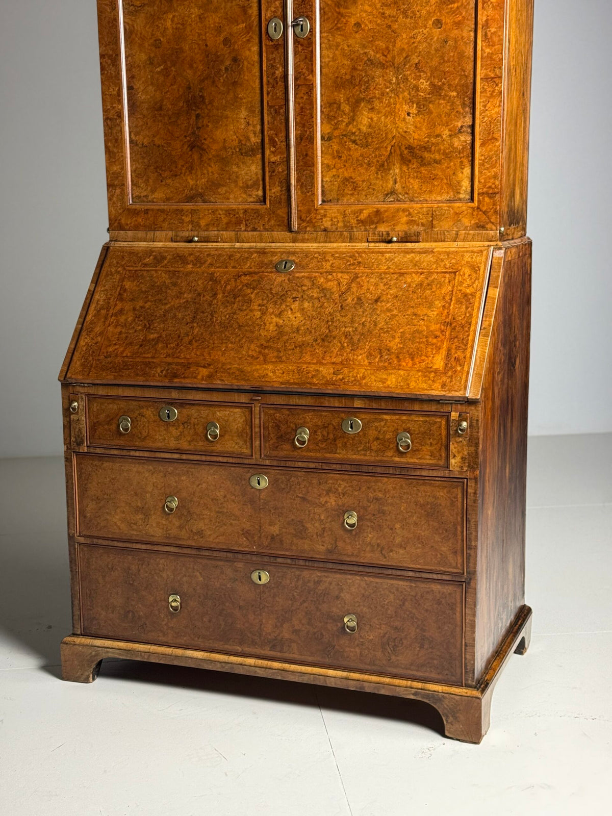 English Burr Walnut Bureau Bookcase, Early 19th Century, photo 13