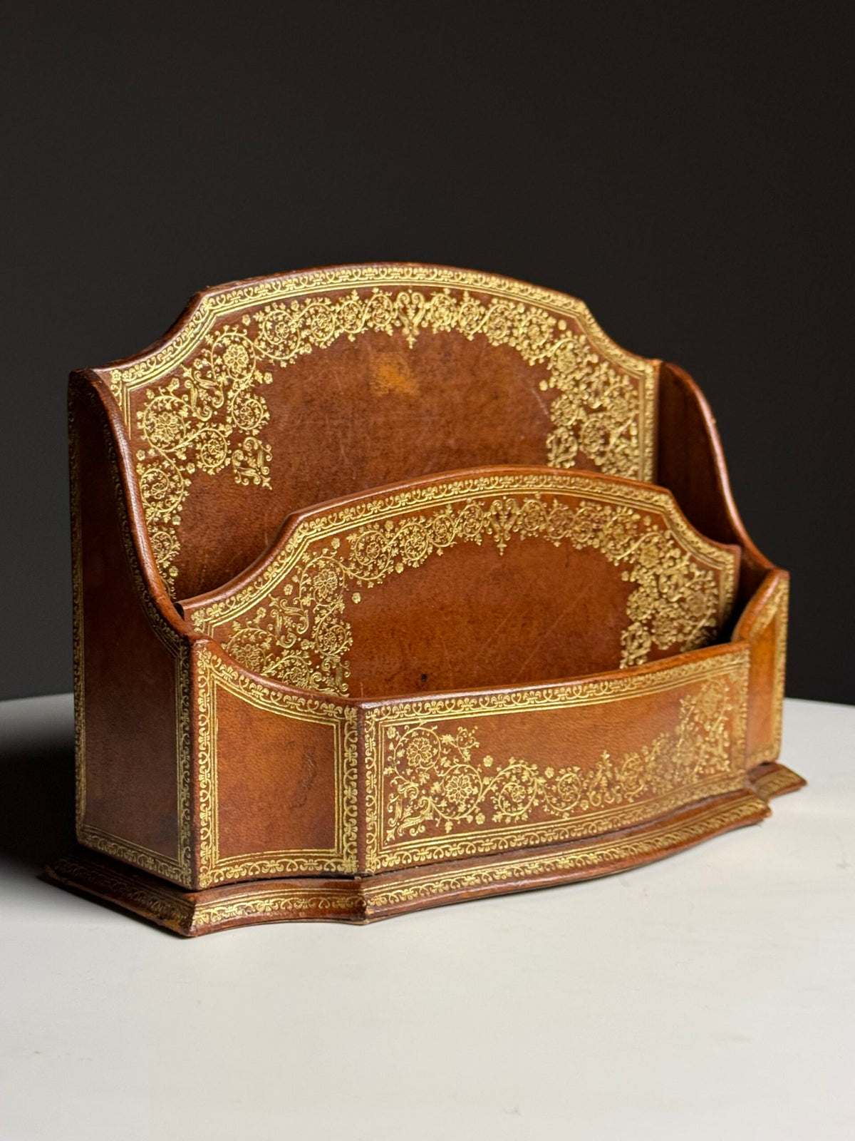 French Leather Desk Organiser with Gilt Decoration, 20th Century, photo 14