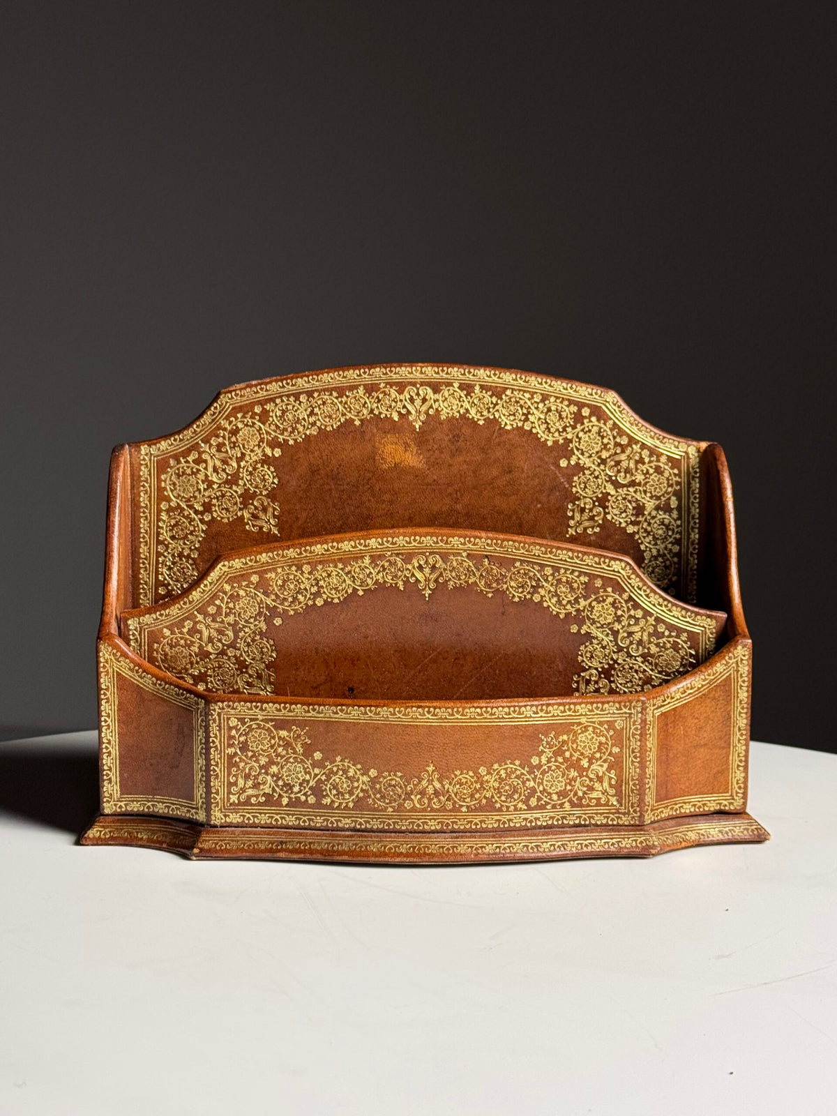 French Leather Desk Organiser with Gilt Decoration, 20th Century, photo 9