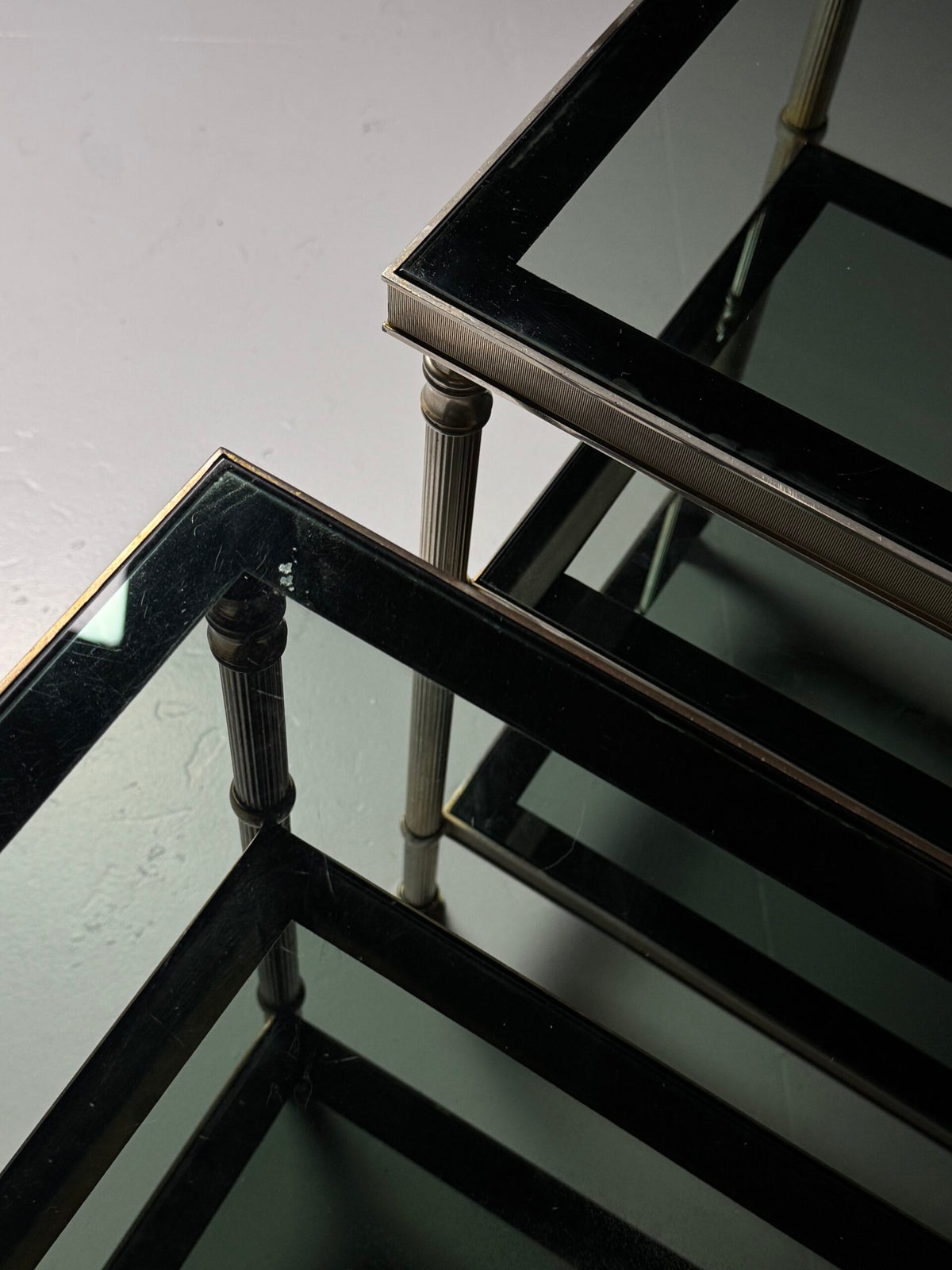 Pair of Vintage French Metal Side Tables with Glass Shelves, photo 9