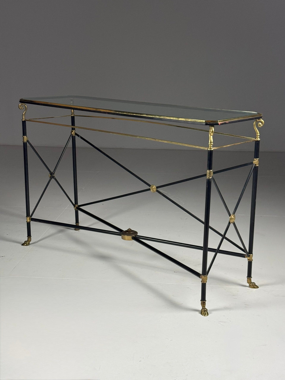 Neoclassical Mid Century Console Table with Gilt Ram Legs, Italy, photo 14