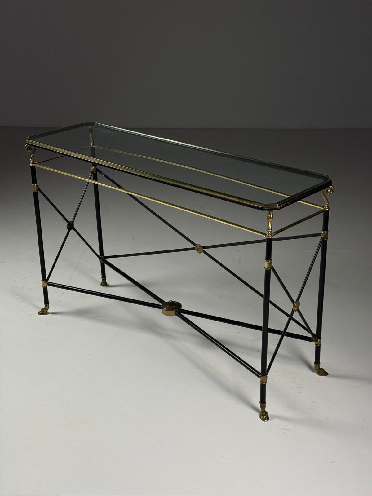 Neoclassical Mid Century Console Table with Gilt Ram Legs, Italy, photo 5