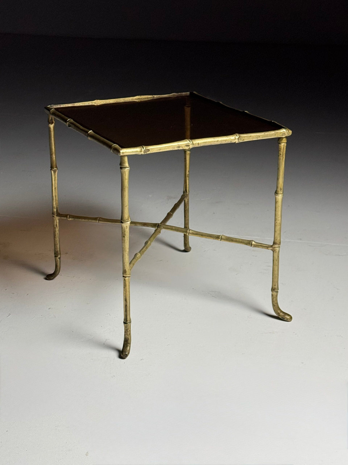Mid Century Faux Bamboo Side Table with Tinted Glass, photo 10