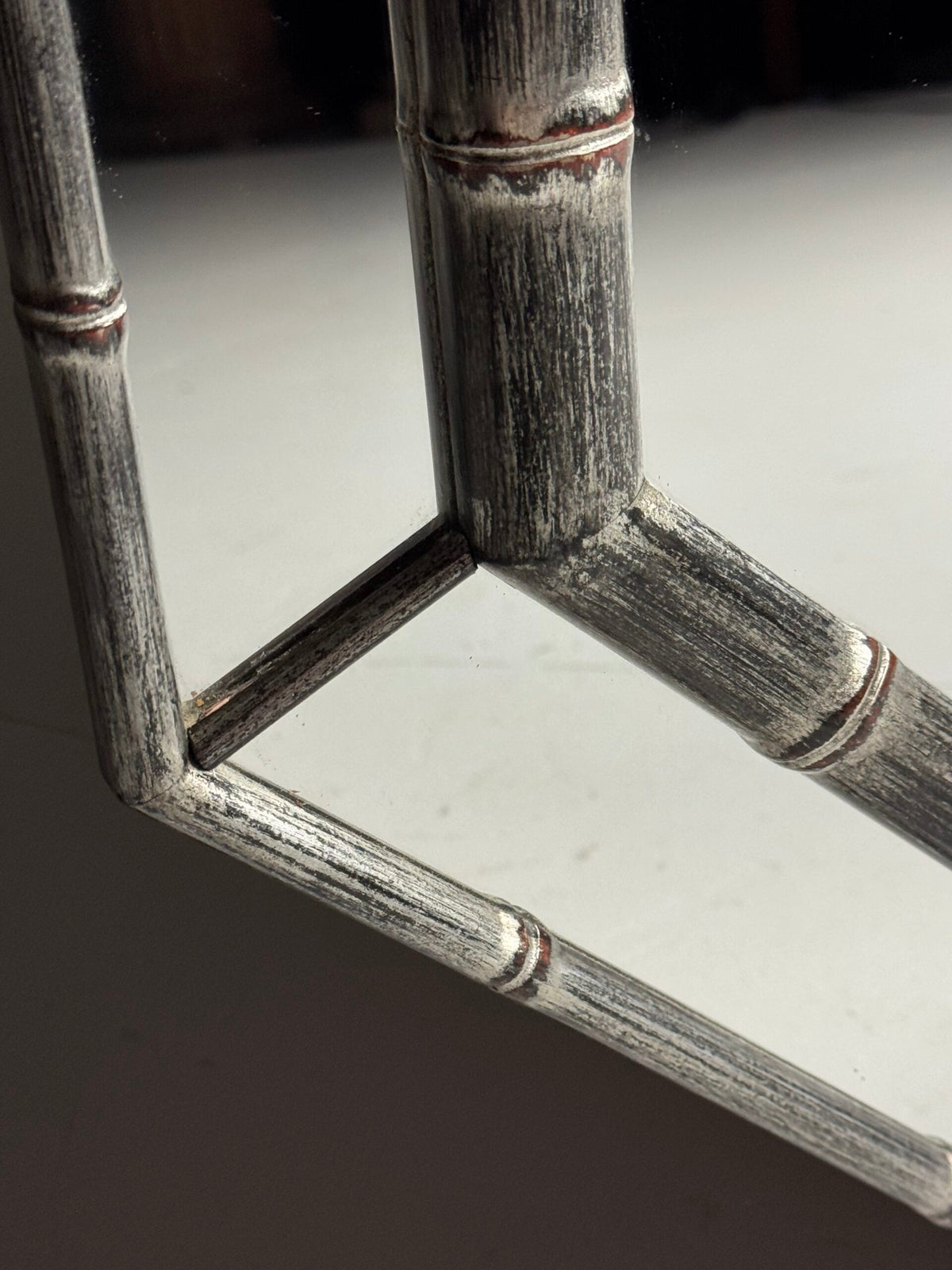 Octagonal Silver Faux Bamboo Mirror, England, c. 2000, photo 7