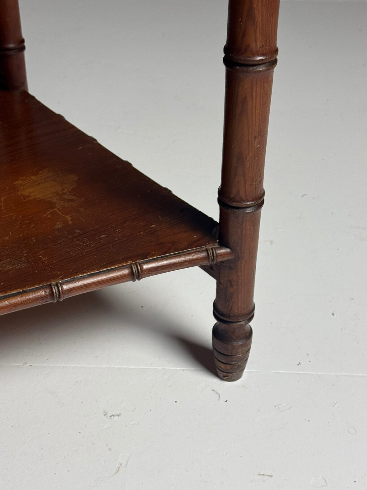 French Faux Bamboo Pine Side Table with Marble Top, c. 1900, photo 16