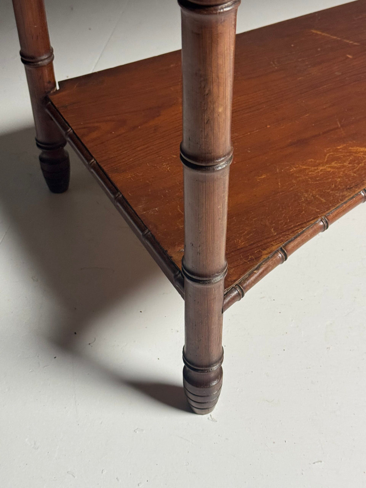 French Faux Bamboo Pine Side Table with Marble Top, c. 1900, photo 11