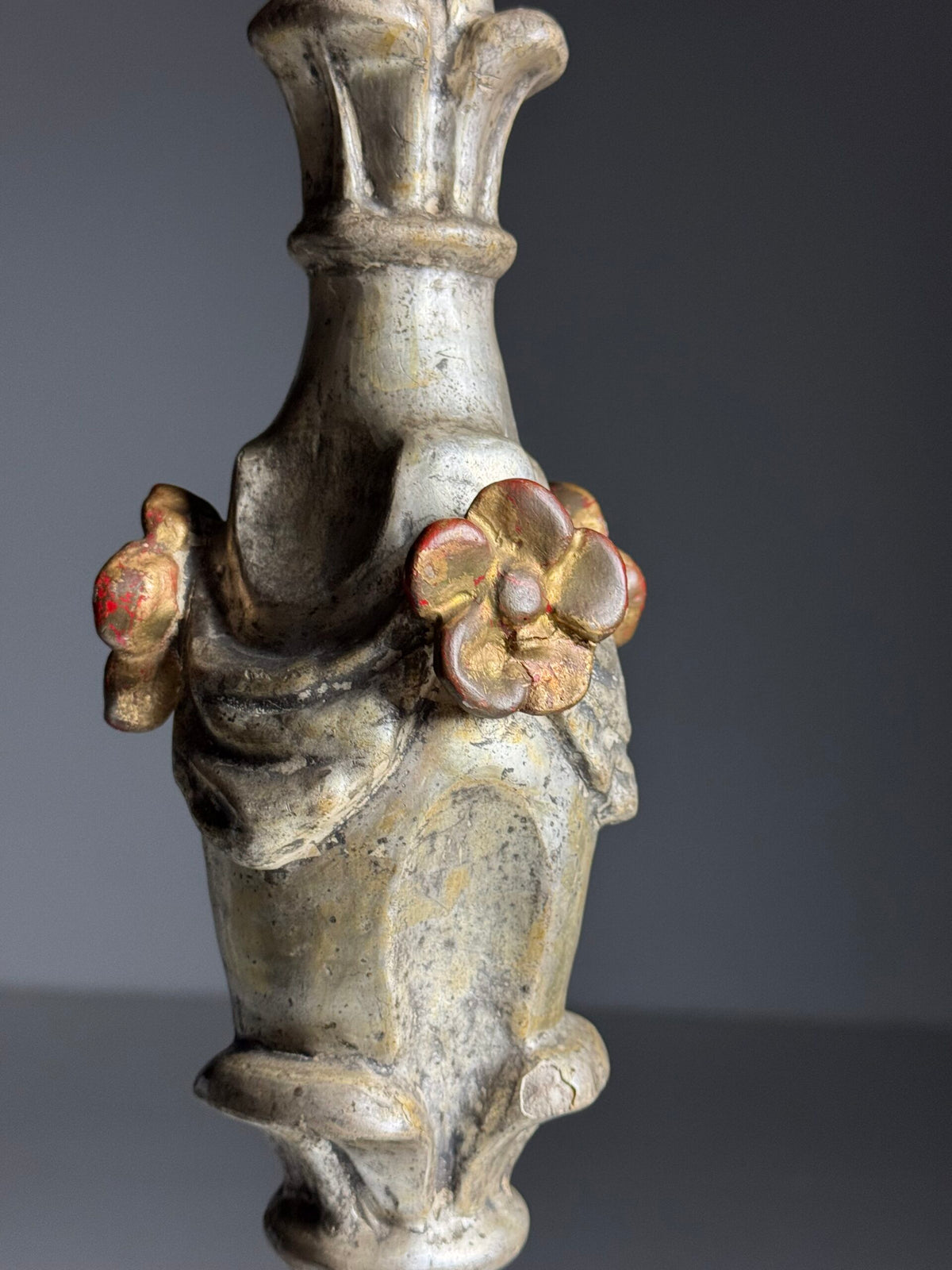 Italian Hand Carved Silvered Wooden Candlestick, 18th Century, photo 16