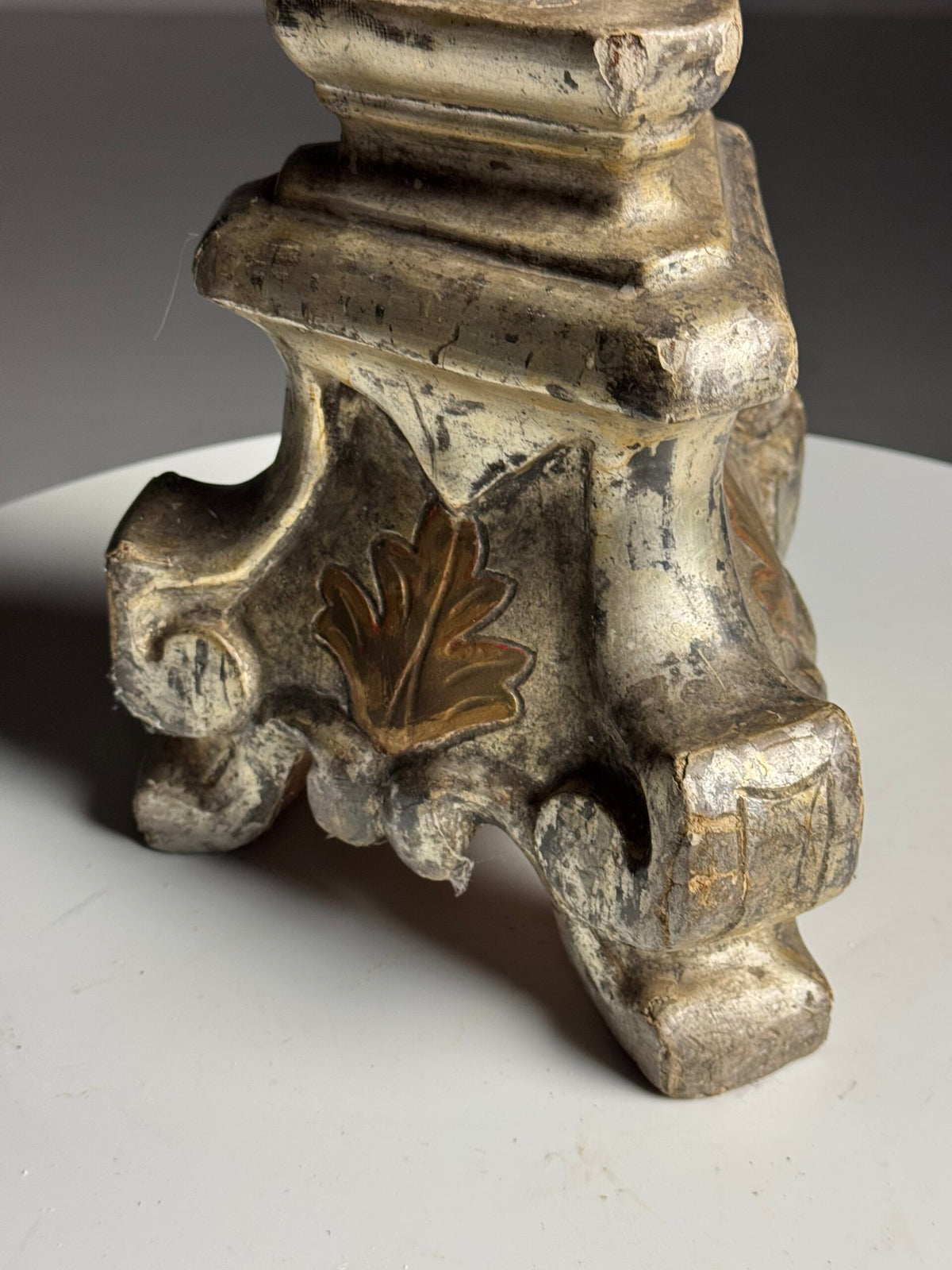 Italian Hand Carved Silvered Wooden Candlestick, 18th Century, photo 14
