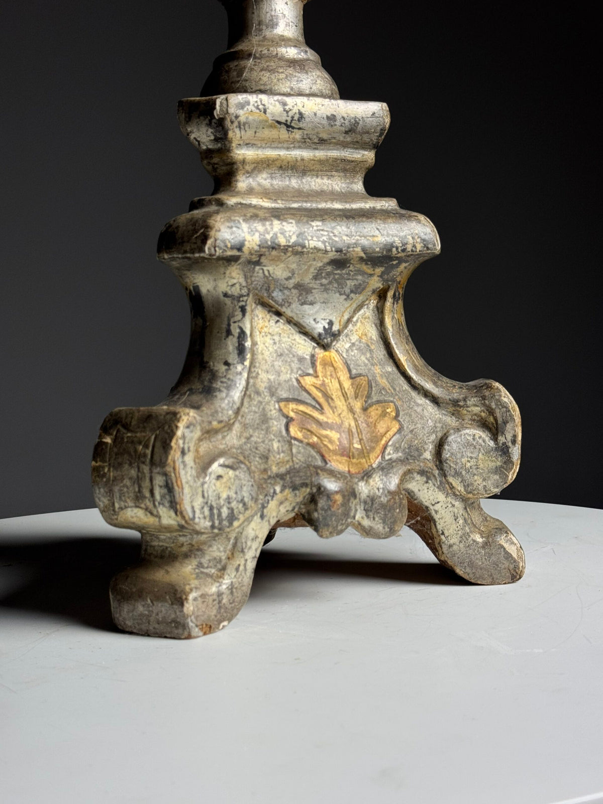 Italian Hand Carved Silvered Wooden Candlestick, 18th Century, photo 12
