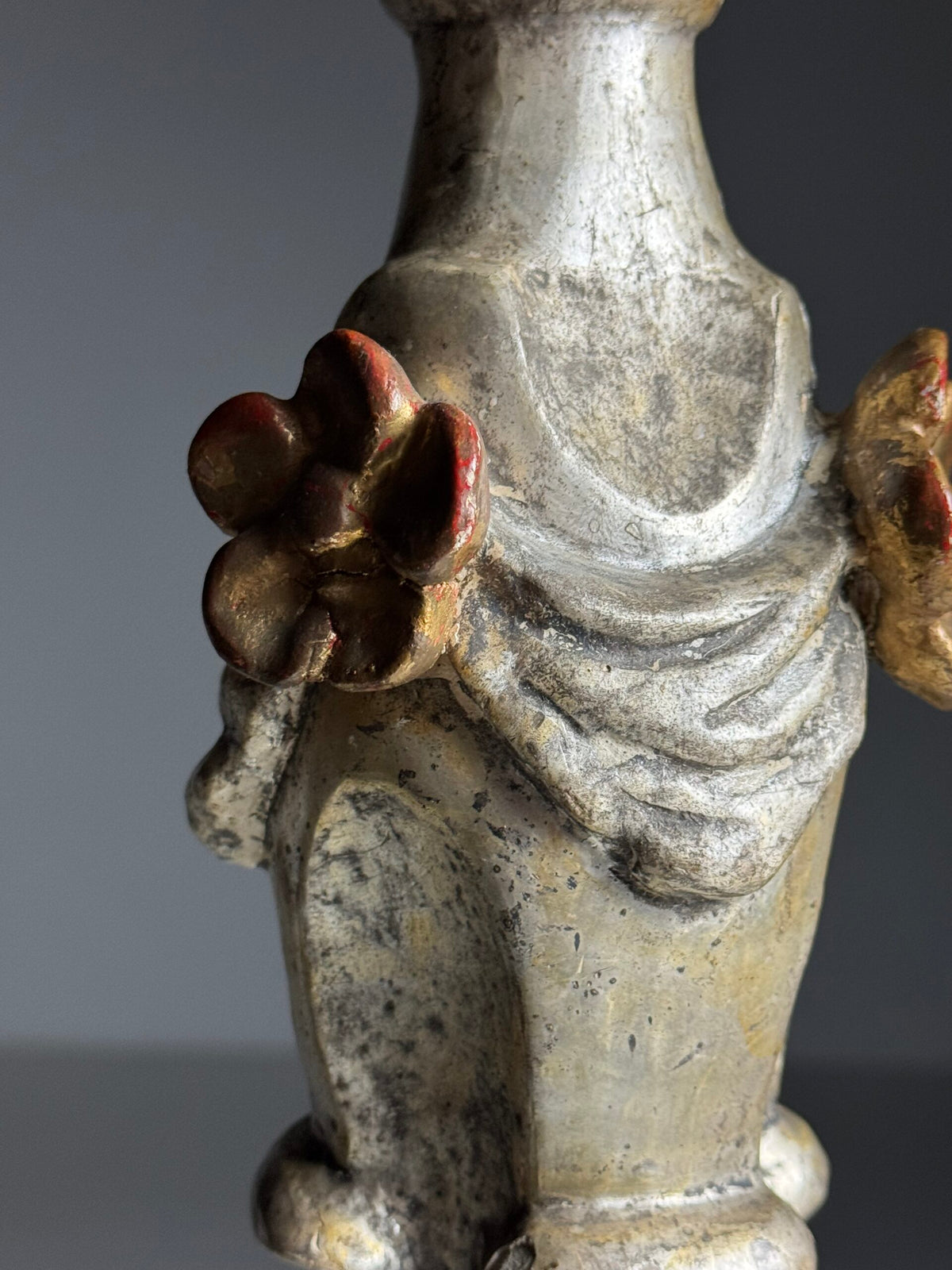 Italian Hand Carved Silvered Wooden Candlestick, 18th Century, photo 11