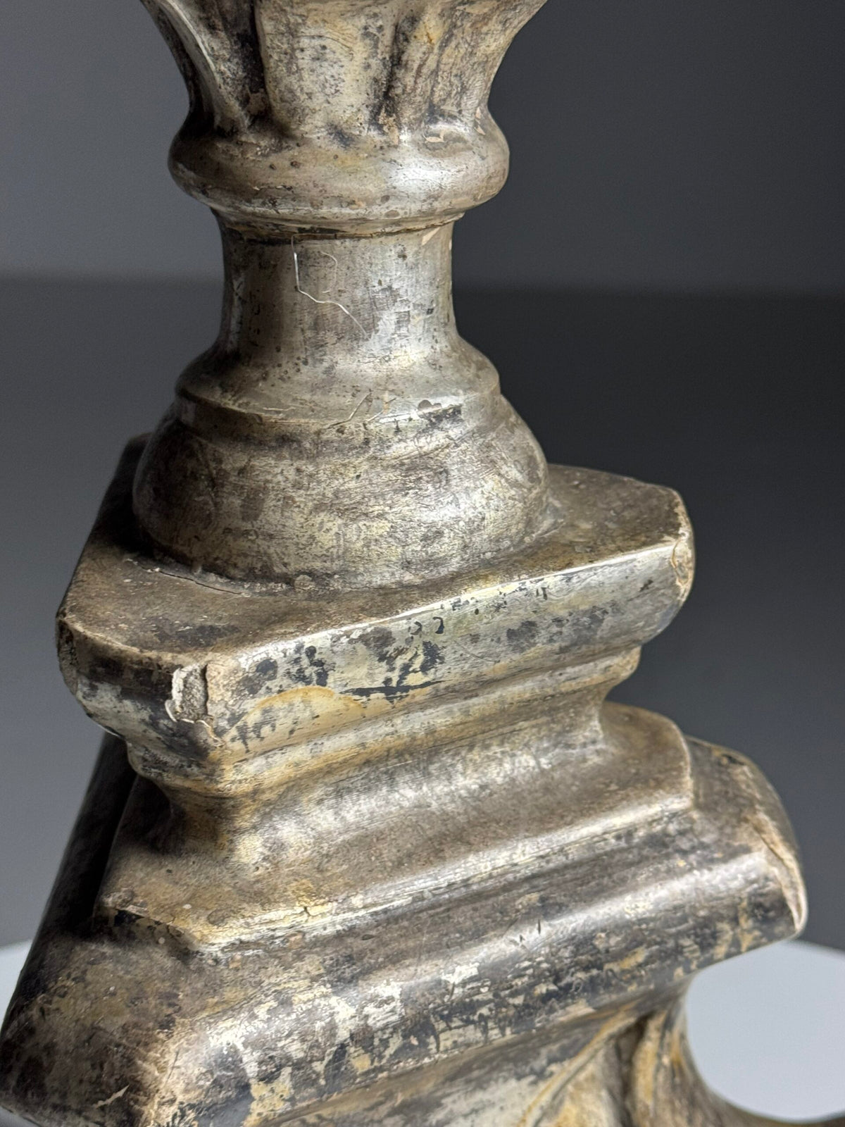 Italian Hand Carved Silvered Wooden Candlestick, 18th Century, photo 9
