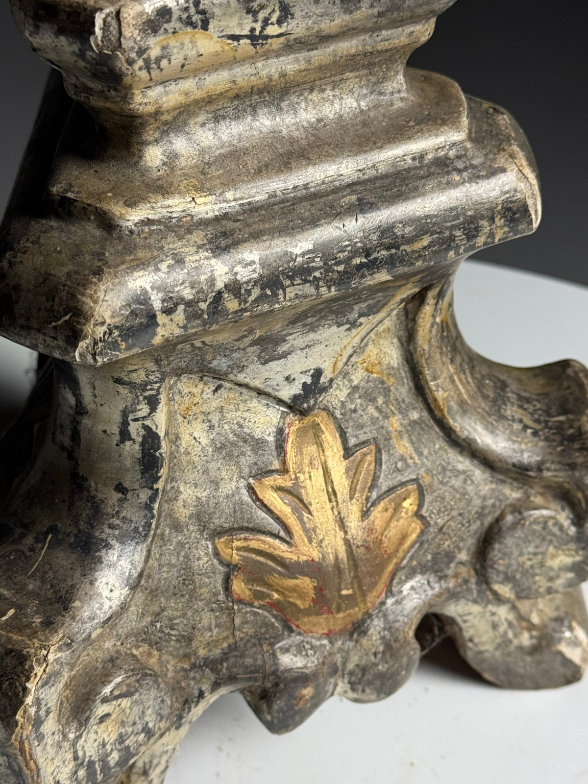 Italian Hand Carved Silvered Wooden Candlestick, 18th Century, photo 8