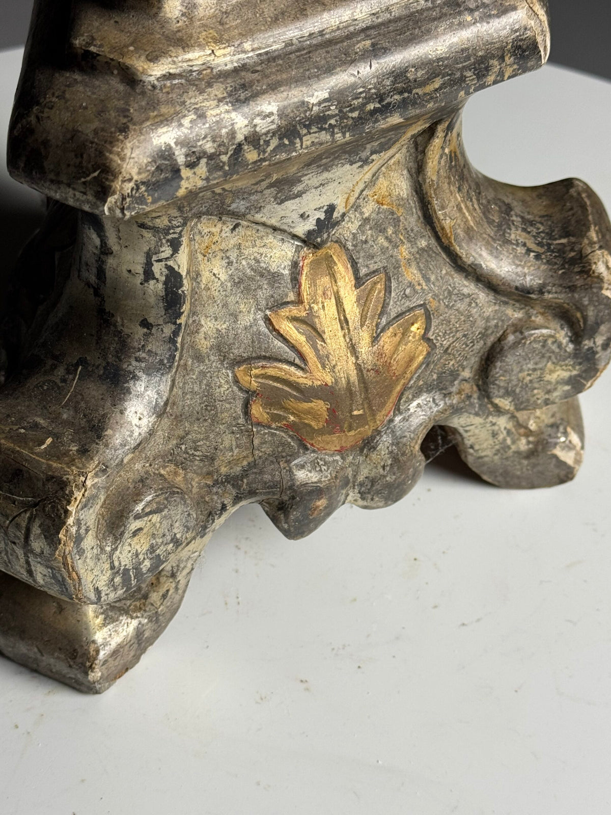 Italian Hand Carved Silvered Wooden Candlestick, 18th Century, photo 7