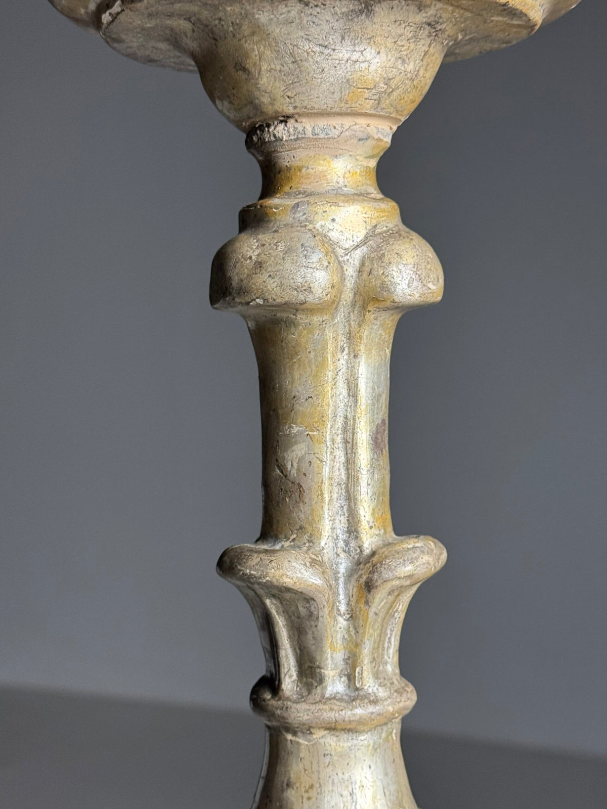 Italian Hand Carved Silvered Wooden Candlestick, 18th Century, photo 4