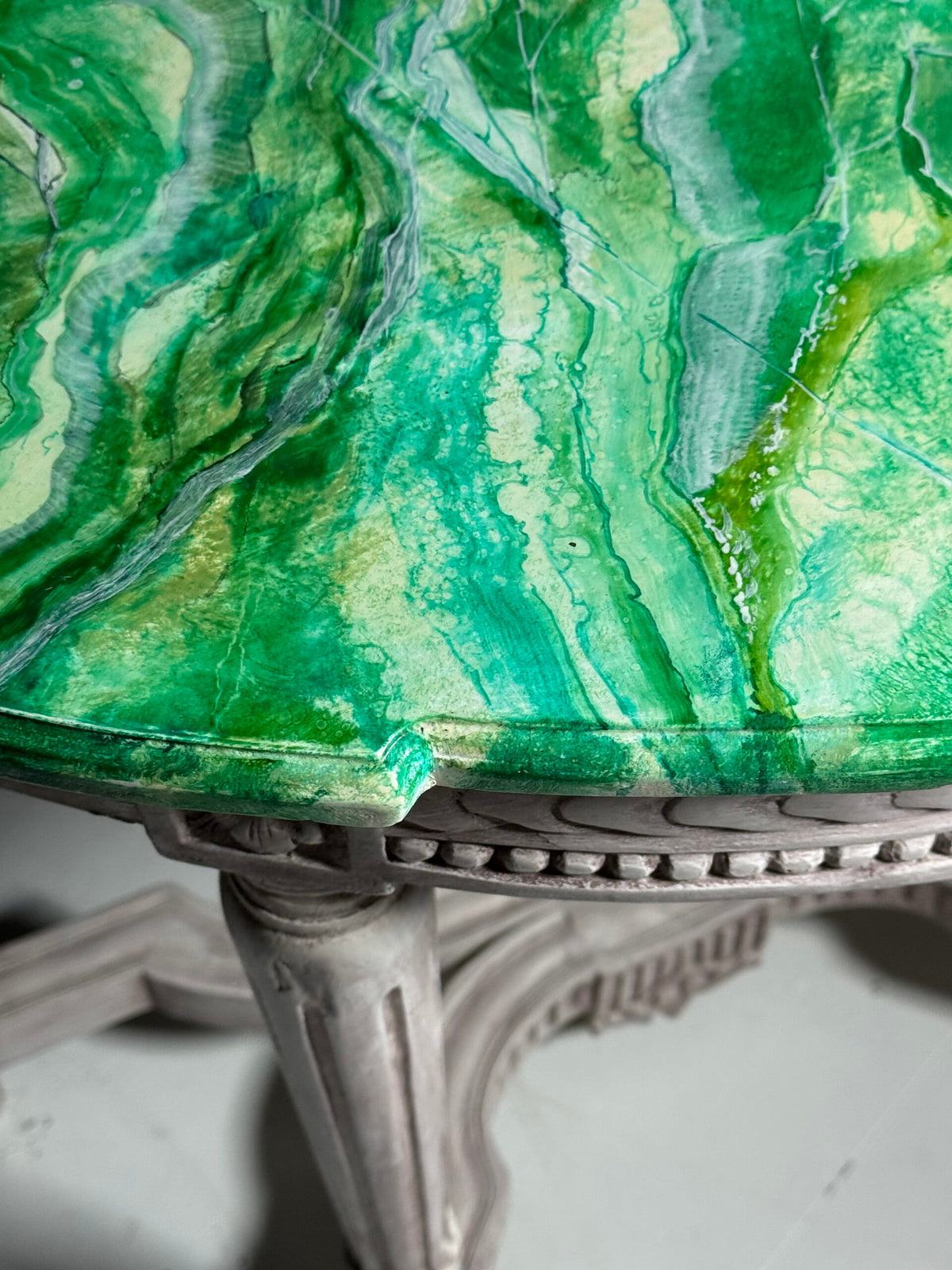 Pair of Louis XVI Style Console Tables with Malachite Painted Tops, photo 13
