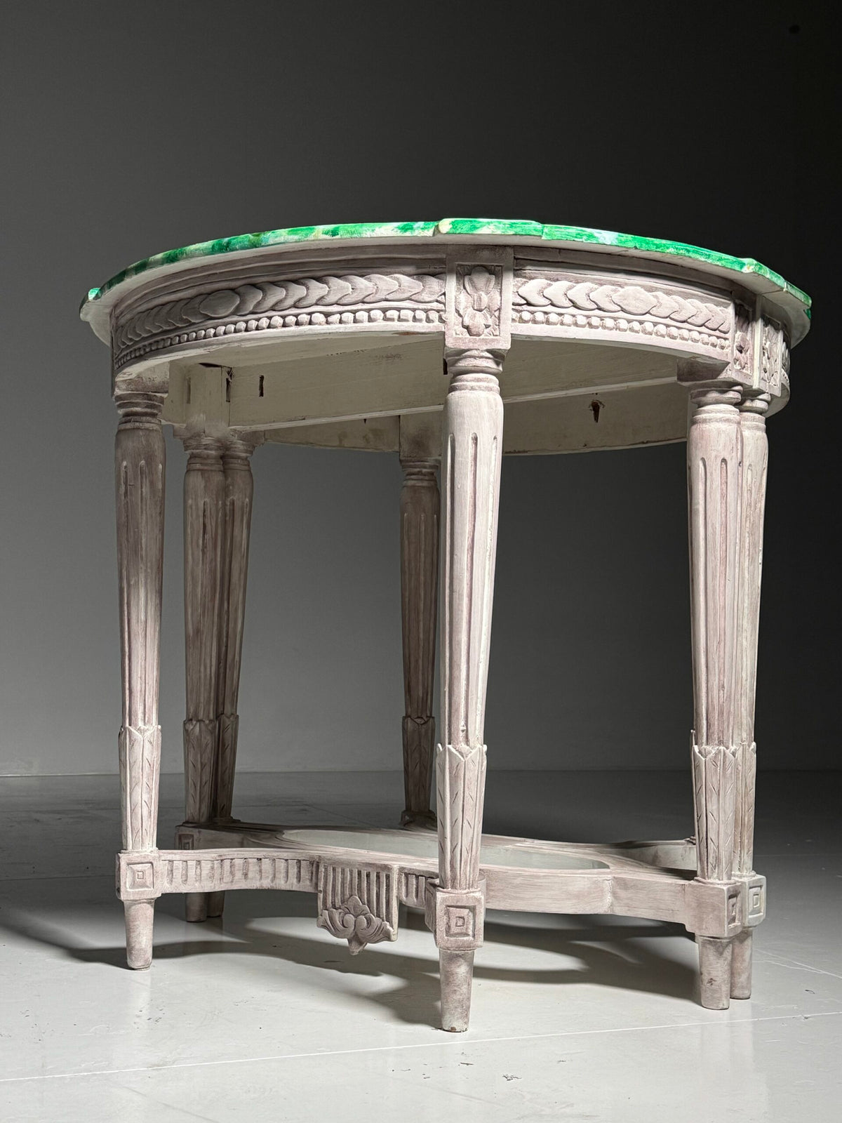 Pair of Louis XVI Style Console Tables with Malachite Painted Tops, photo 7