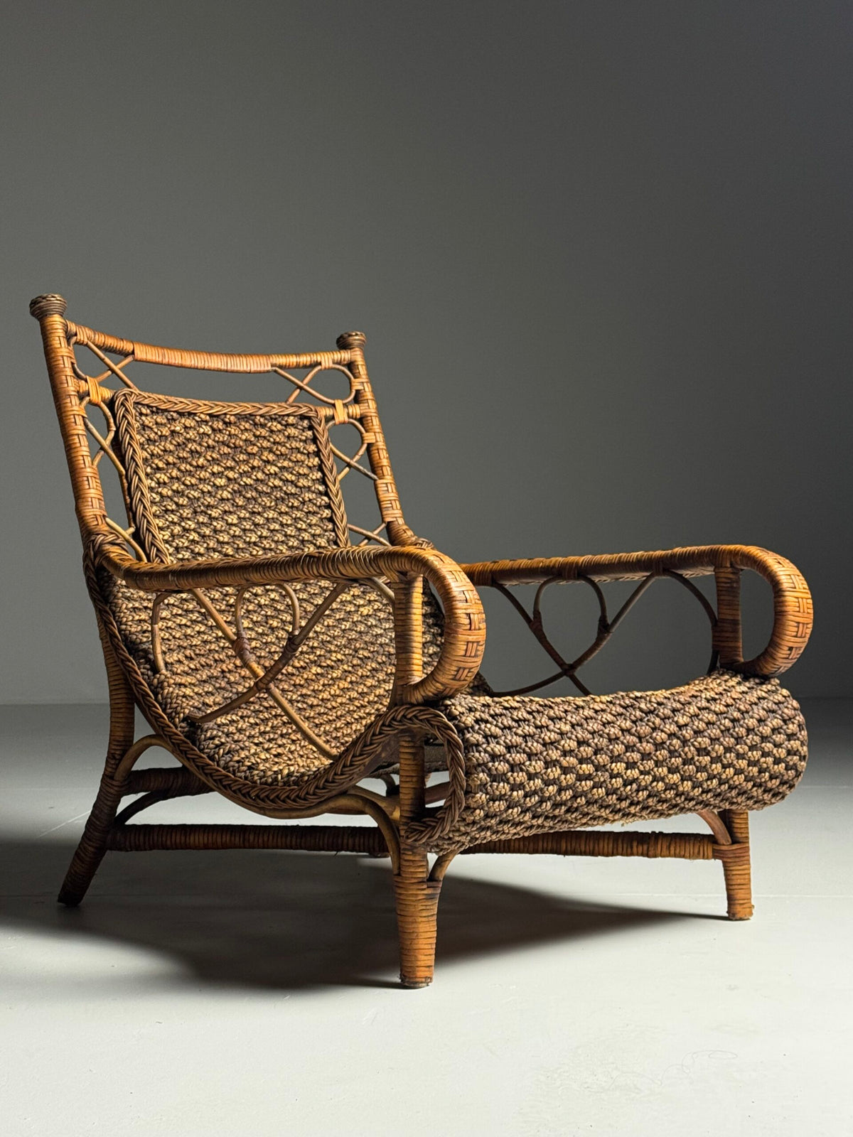 Vintage French Rattan Armchair with Footstool, photo 21