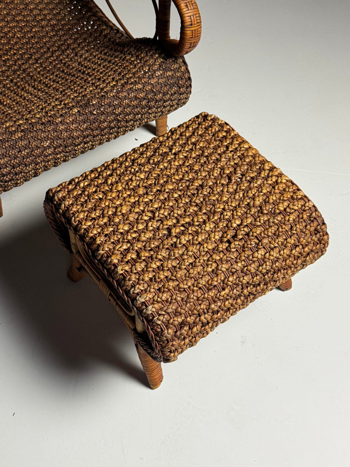 Vintage French Rattan Armchair with Footstool, photo 7