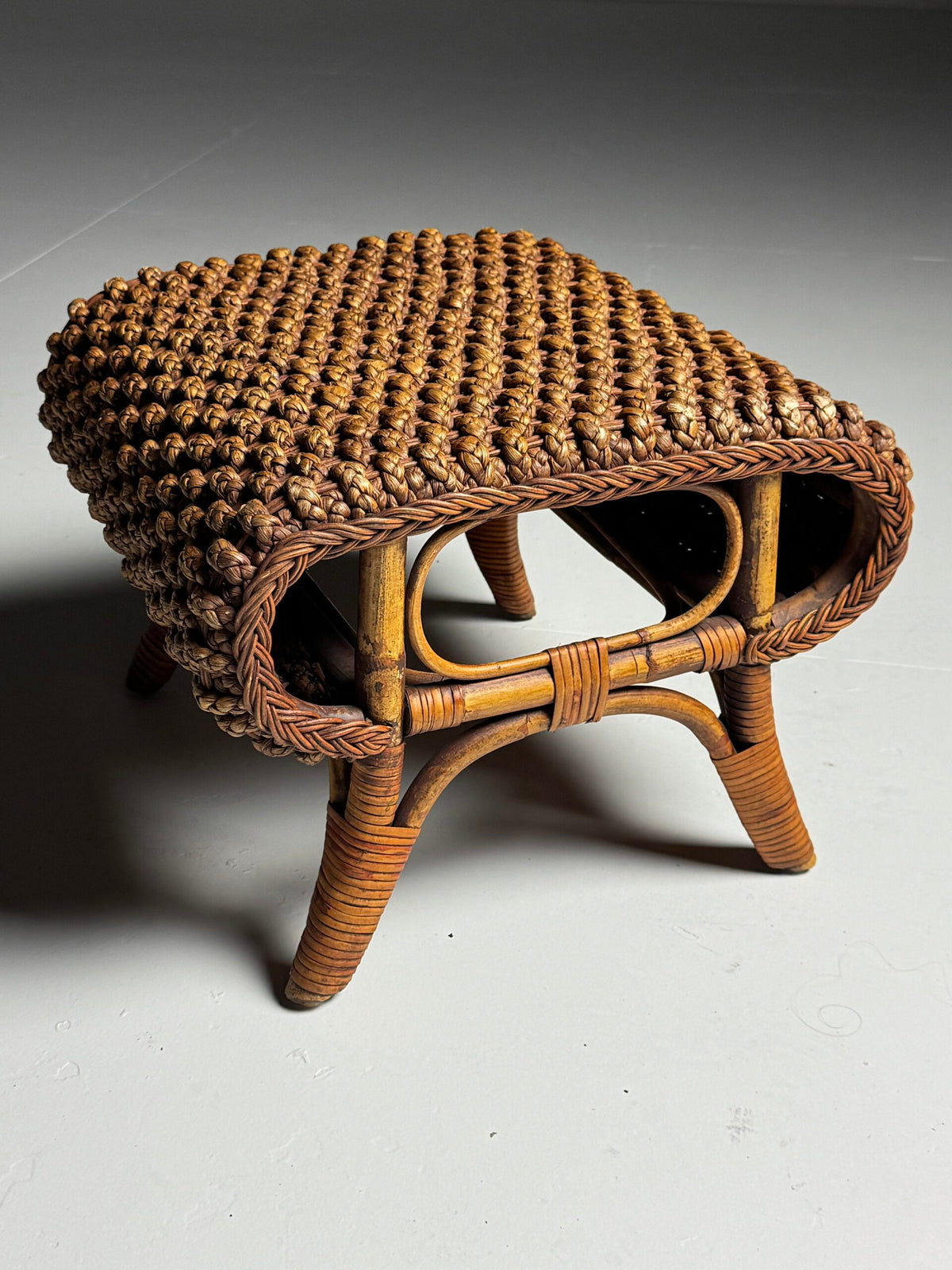 Vintage French Rattan Armchair with Footstool, photo 2