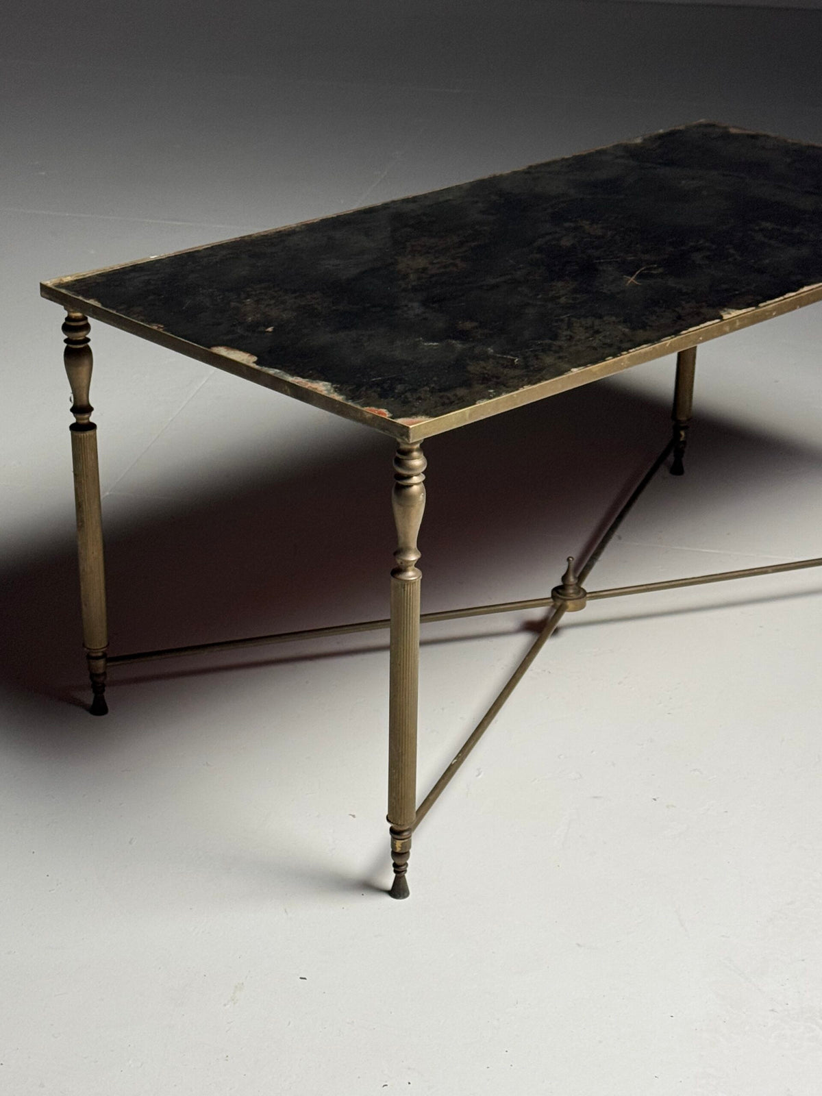 Mid Century Coffee Table with Weathered Mirror Glass Top, photo 13
