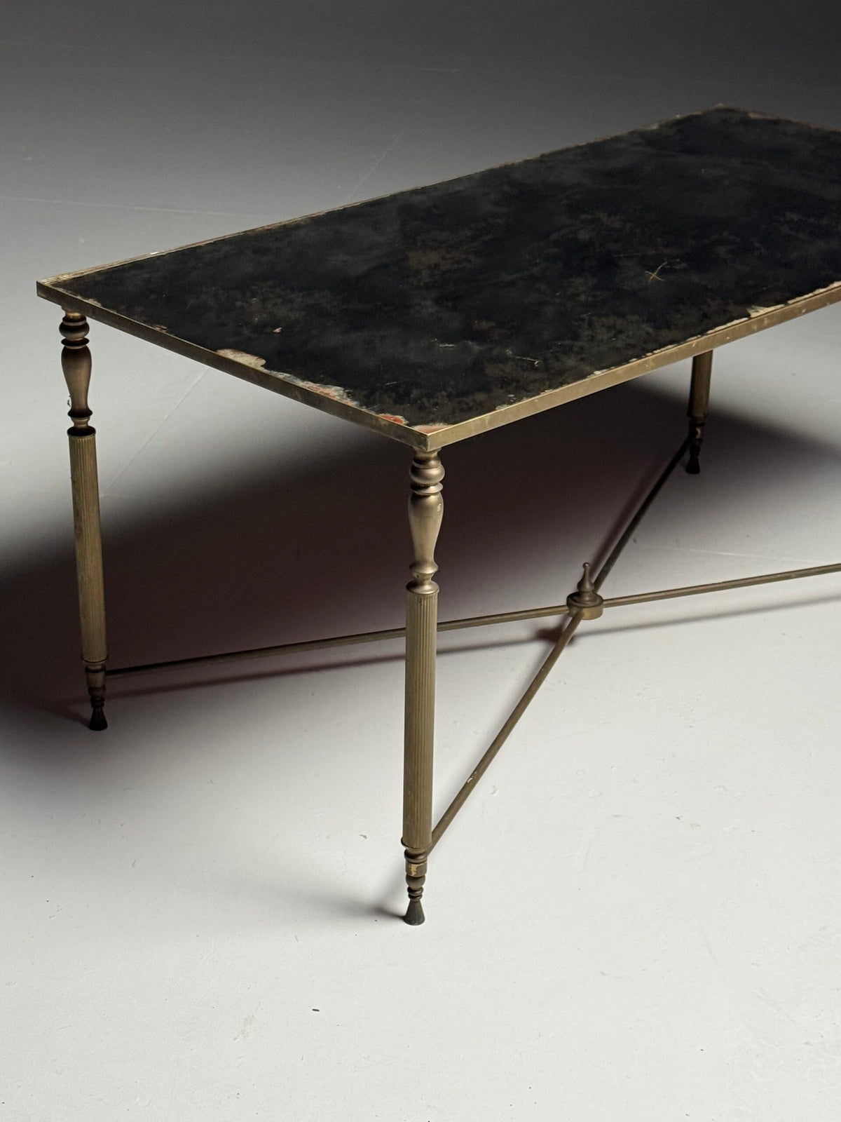 Mid Century Coffee Table with Weathered Mirror Glass Top, photo 12