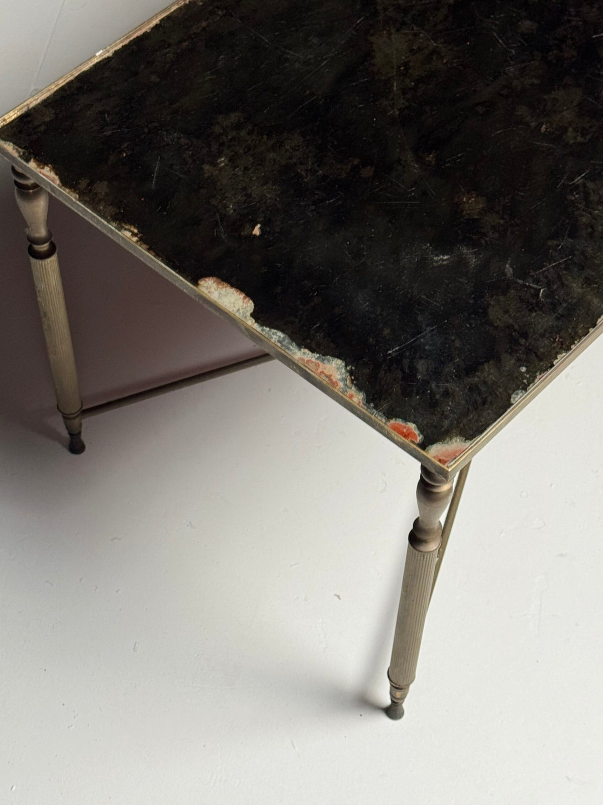 Mid Century Coffee Table with Weathered Mirror Glass Top, photo 10