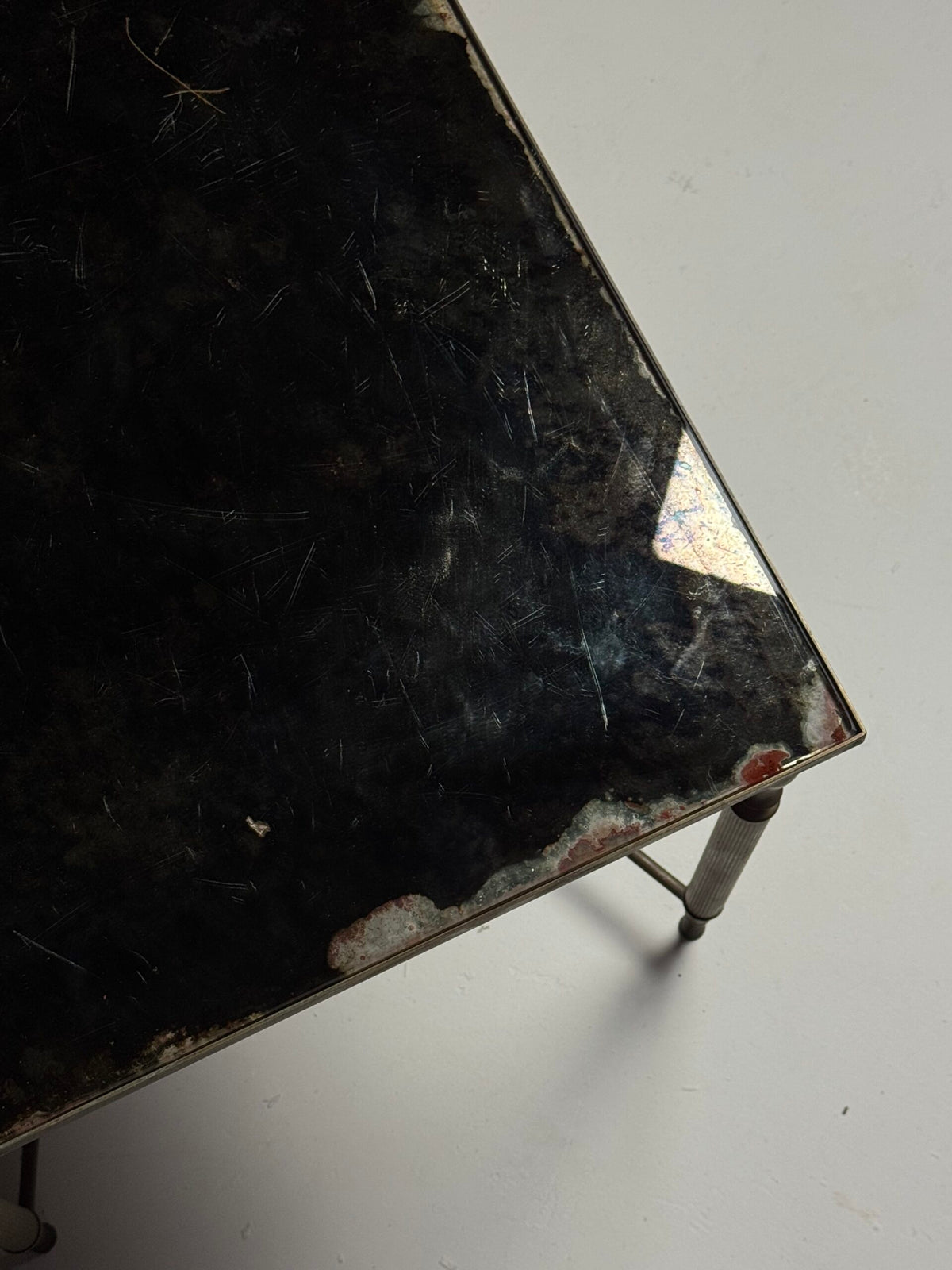 Mid Century Coffee Table with Weathered Mirror Glass Top, photo 5