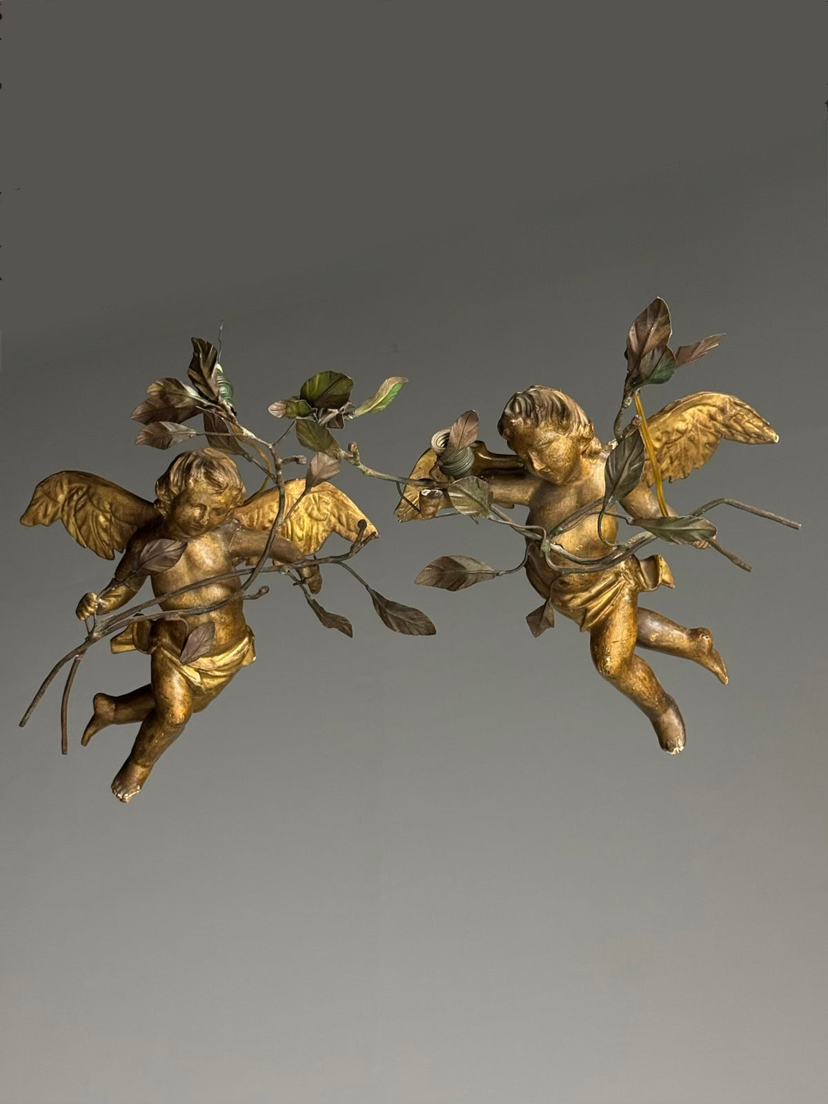 Pair of Giltwood Putti Lamps, France or Italy, 19th Century, photo 19