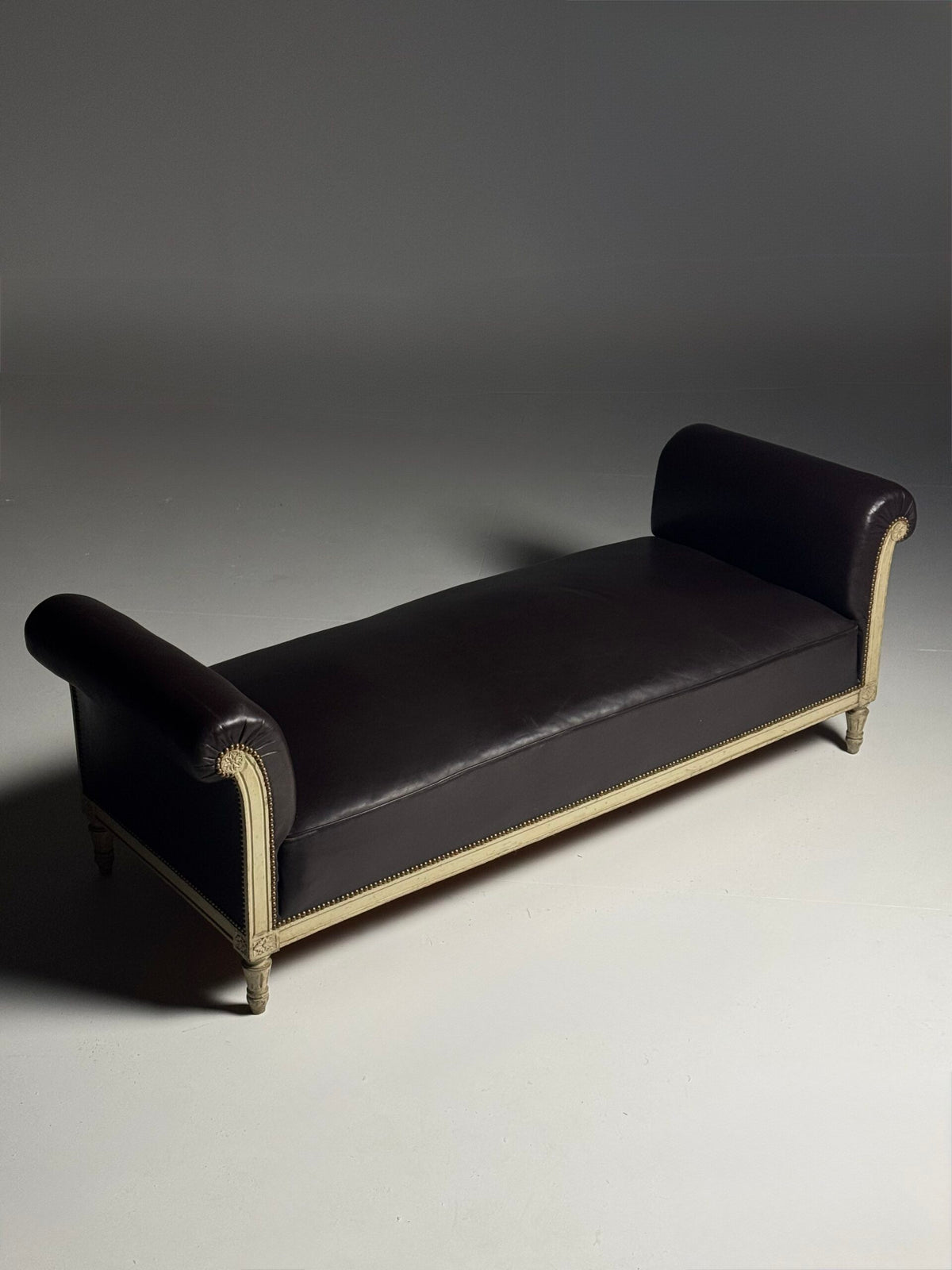 French Chaise Longue with Oak Frame and Brown Leather, photo 11