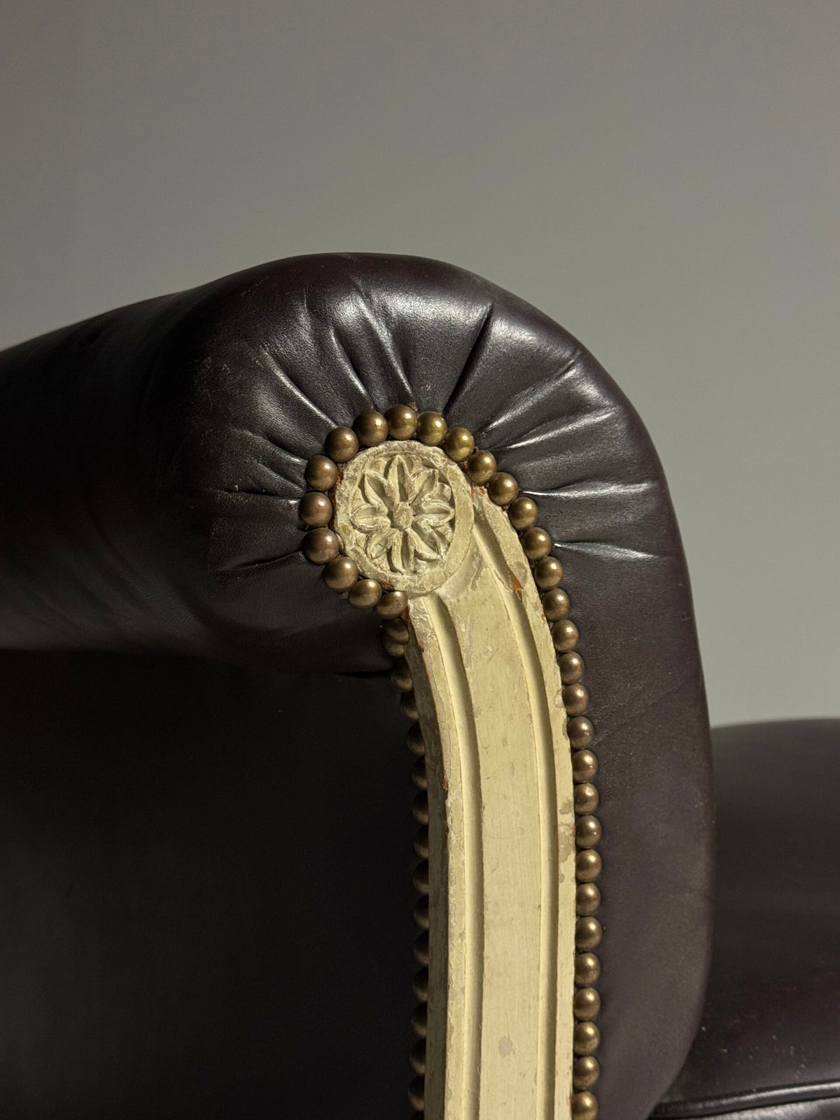 French Chaise Longue with Oak Frame and Brown Leather, photo 8
