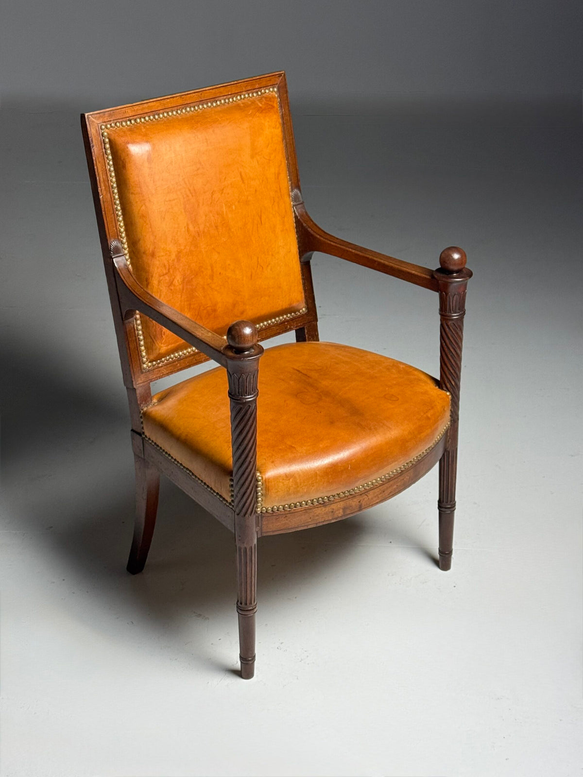 French Leather Armchair with Mahogany Frame, Late 19th Century, photo 22