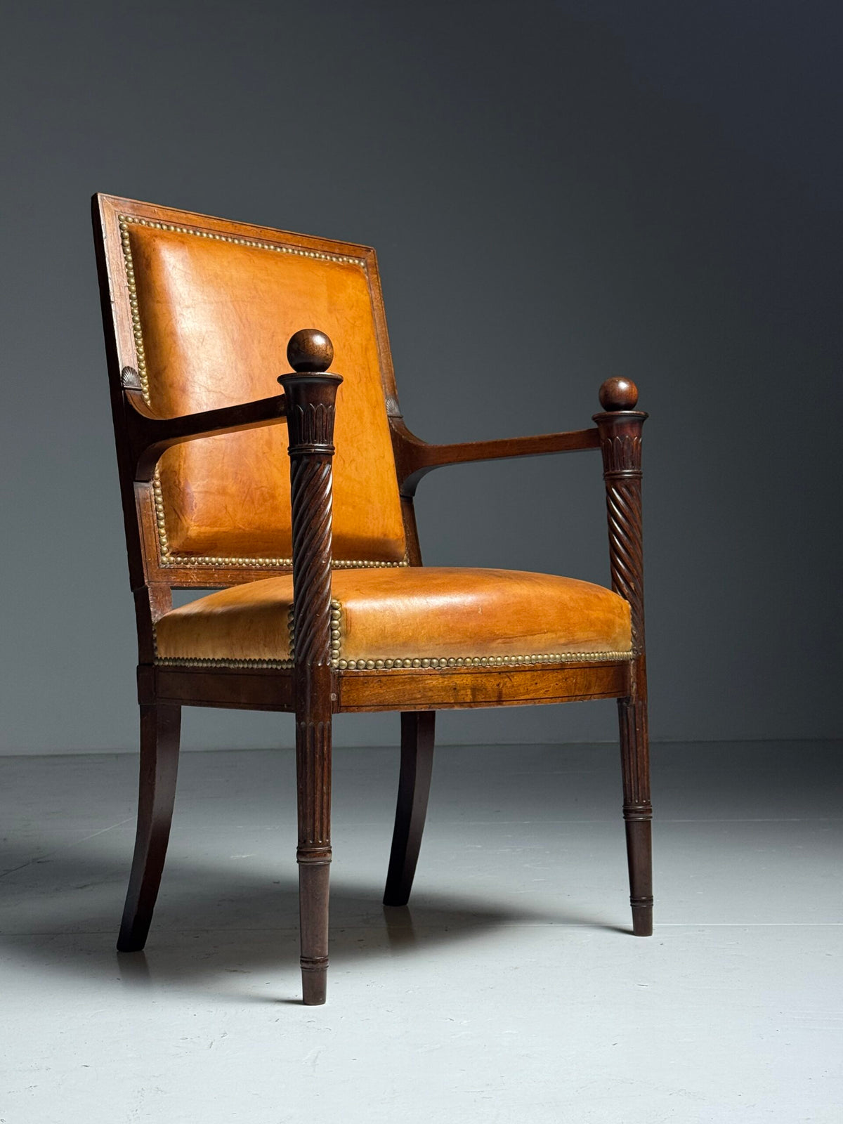 French Leather Armchair with Mahogany Frame, Late 19th Century, photo 24