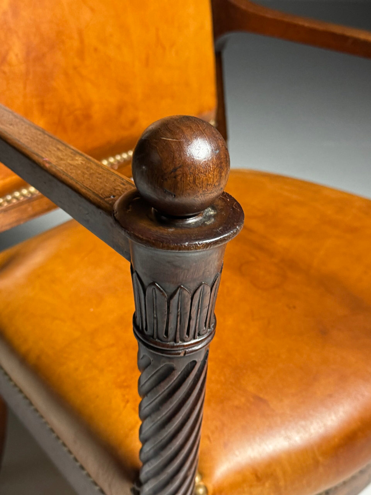 French Leather Armchair with Mahogany Frame, Late 19th Century, photo 20