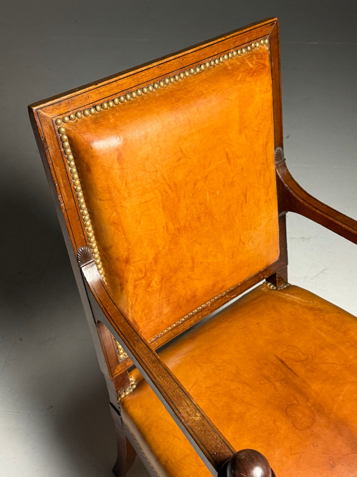 French Leather Armchair with Mahogany Frame, Late 19th Century, photo 11