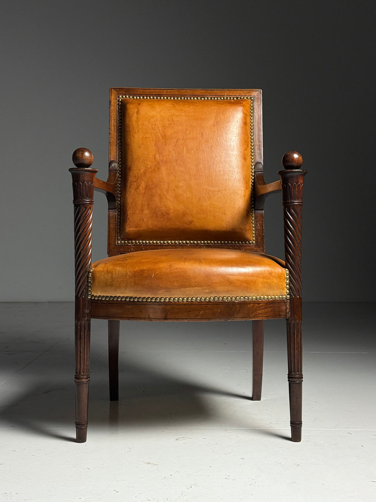 French Leather Armchair with Mahogany Frame, Late 19th Century, photo 5