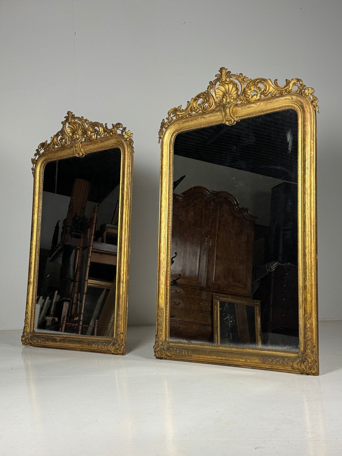 Pair of Large French Giltwood Mantel Mirrors, Mid 19th Century, photo 36